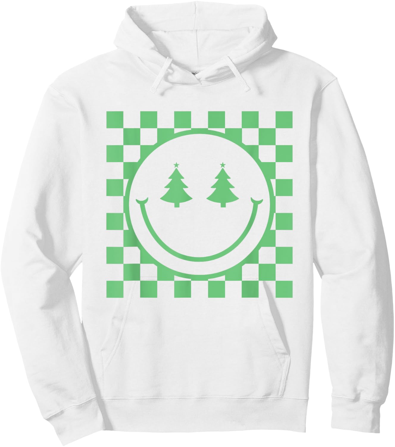 Retro Christmas Smile Face Shirt Checkered Pattern Winter Hoodie - Hoodie | White