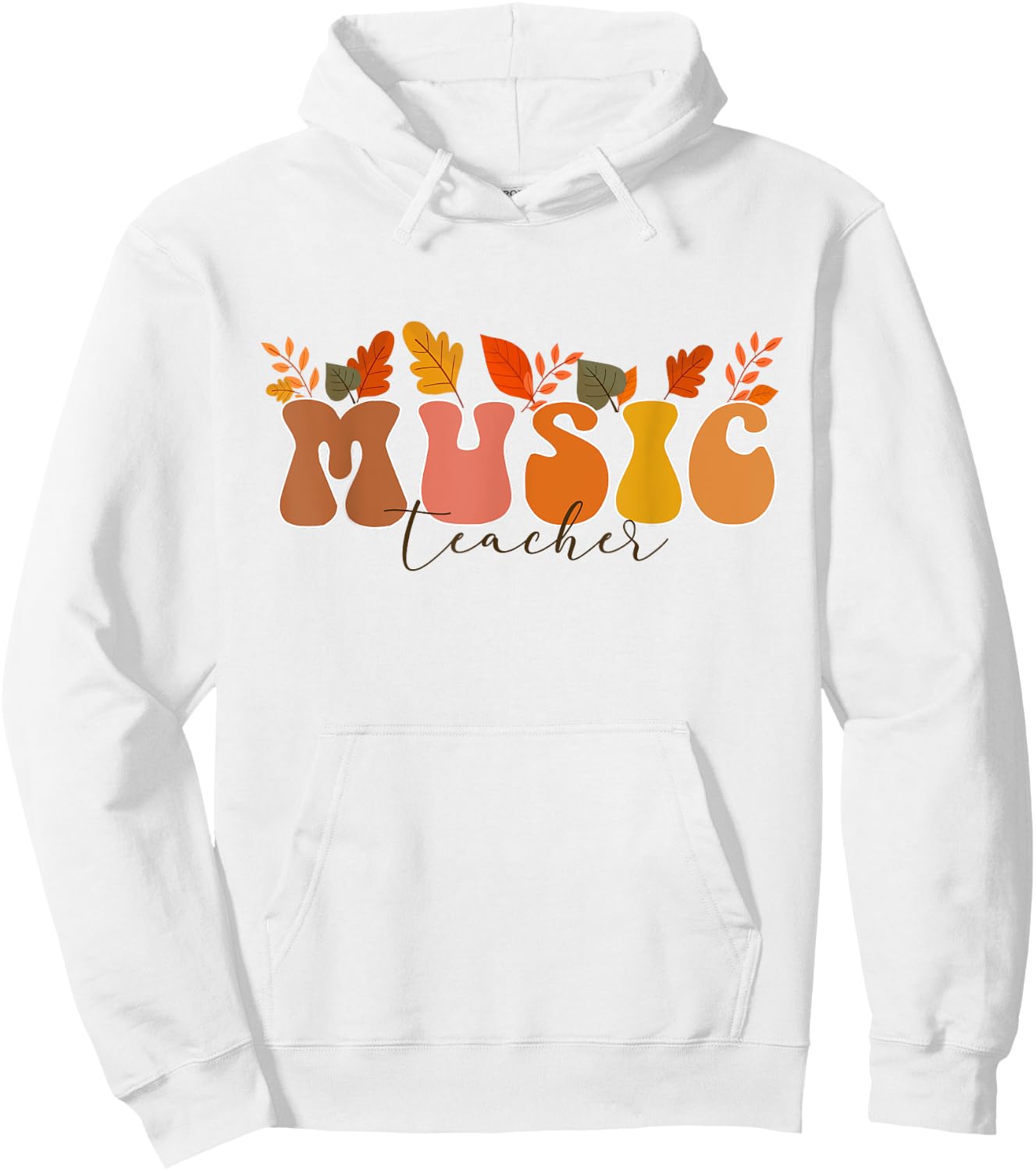 Groovy Retro Music Teacher Vintage Fall Leaves Autumn Season Women Hoodie - Hoodie | White