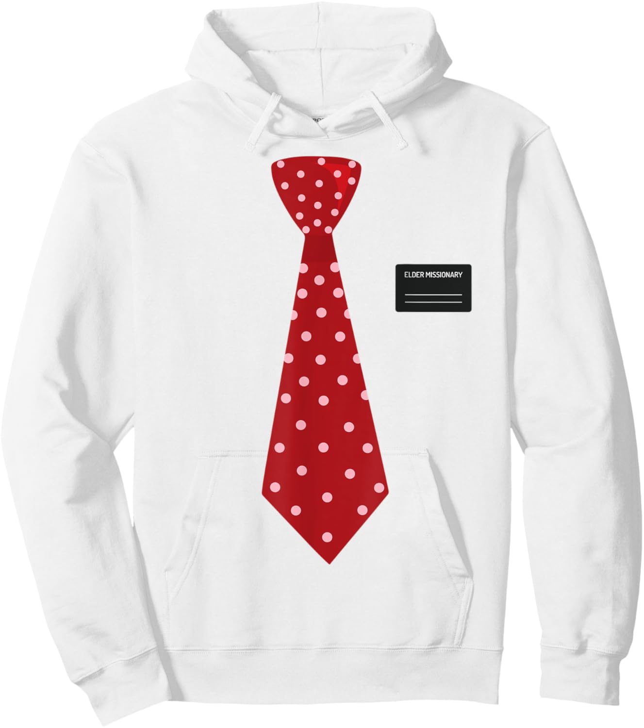 Funny Mormon Missionary Costume, LDS Elder Tie & Name Tag Hoodie - Hoodie | White