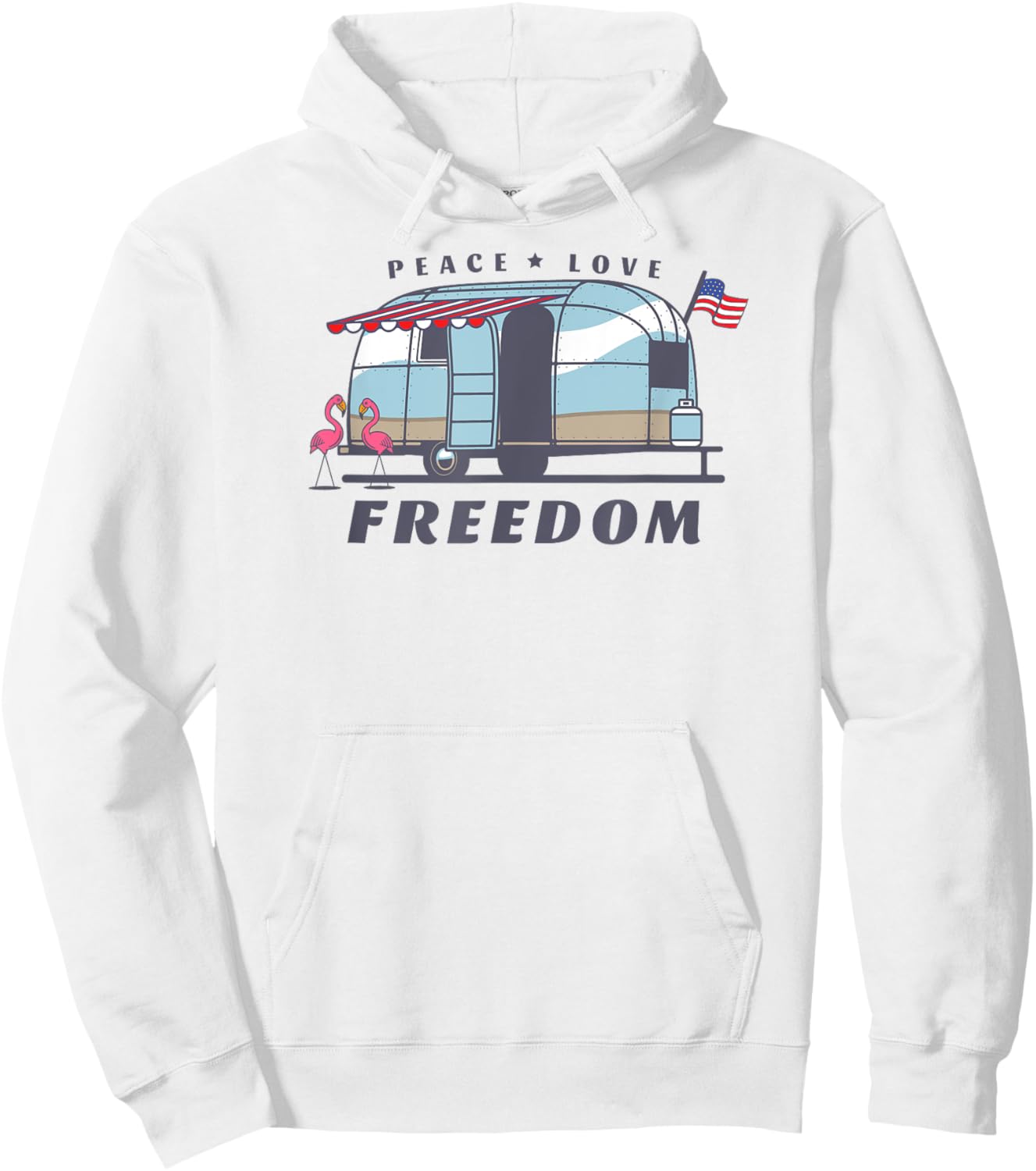 Peace Love Freedom 4th of July Avion Airstream Retro Trailer Women Men Hoodie - Hoodie | White