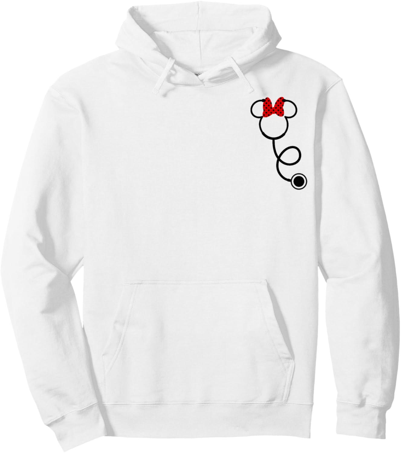 Disney Minnie Mouse Minnie Face Stethoscope Pocket Logo Hoodie - Hoodie | White