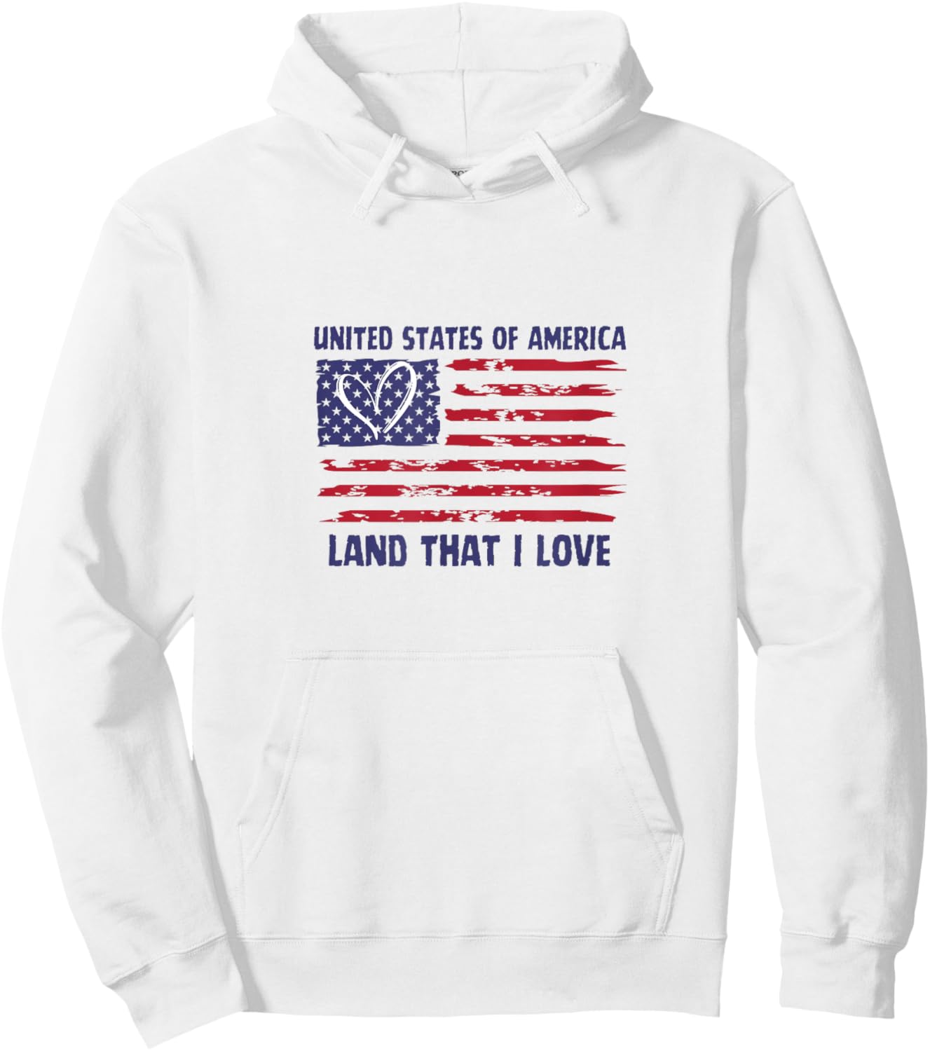 Land That I Love Red White Blue America USA Heart Flag Hoodie - Hoodie | White