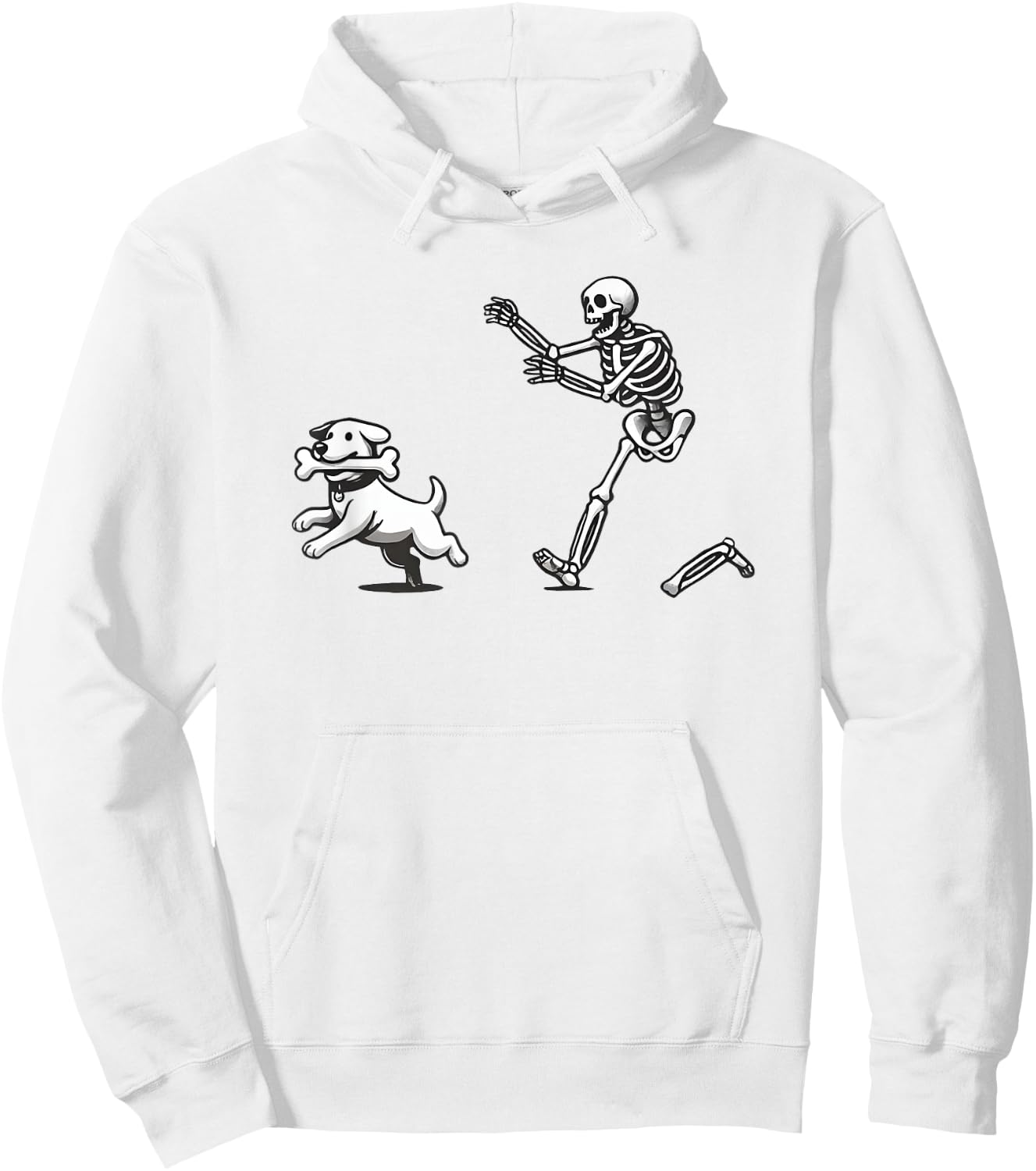 Halloween Dog, Funny Skeleton, Skeleton Chasing Dog Women Hoodie - Hoodie | White