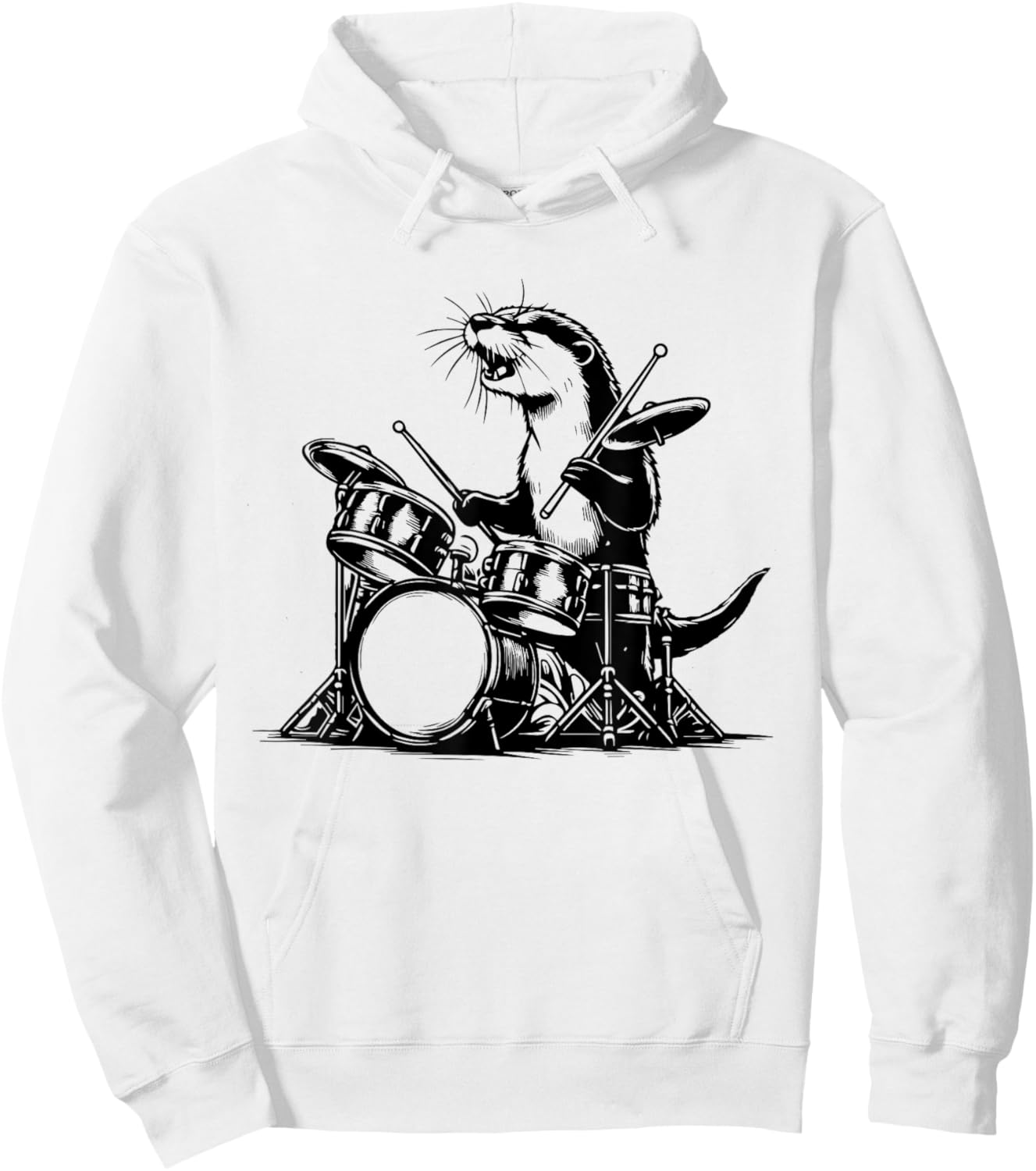 Otter Drummer Rock Retro Drummer Sea Otter Playing Drums Hoodie - Hoodie | White