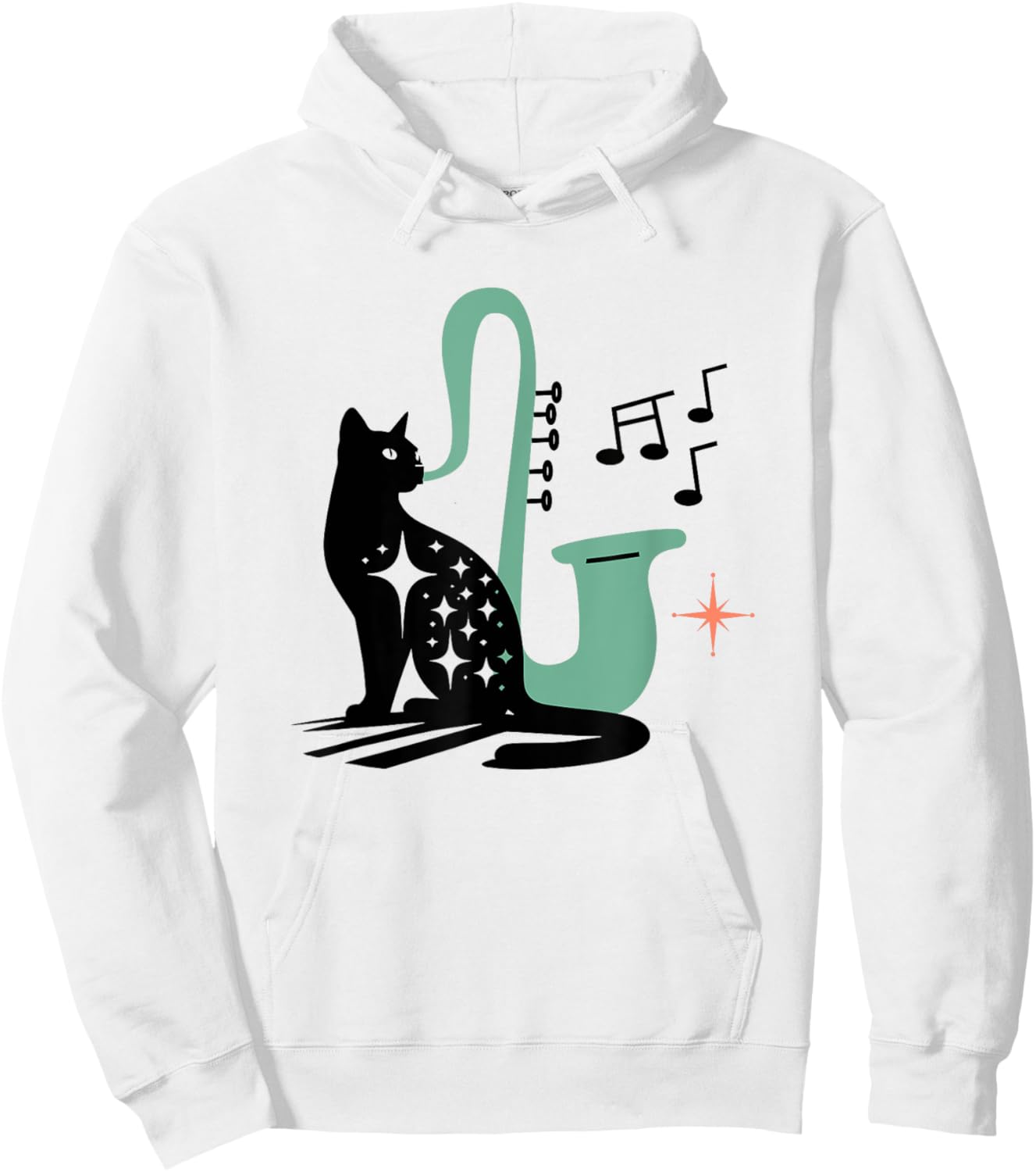 Retro Musical Cat Saxophone Midcentury Modern Mid Century Hoodie - Hoodie | White