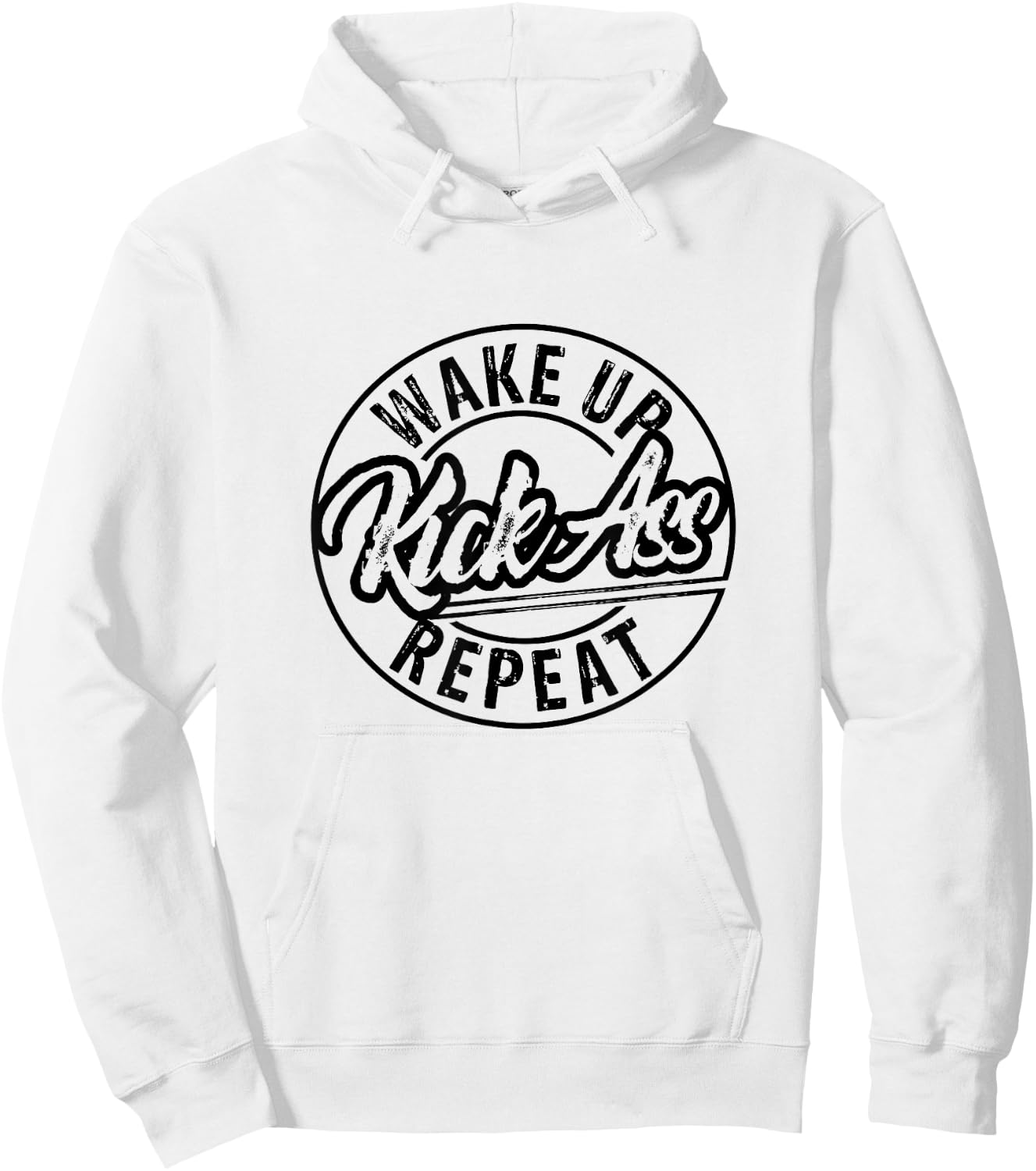 Funny Wake Up Kick Ass Repeat Hoodie - Hoodie | White