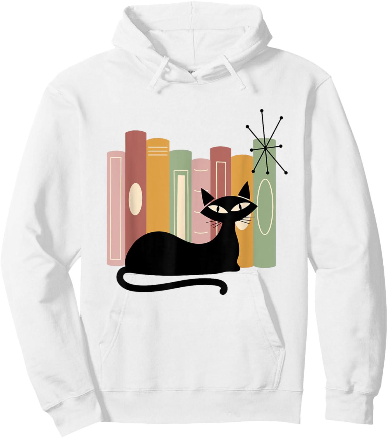 Book Lover Modern Retro Cat Midcentury Mid Century Age 1950s Women Kids Hoodie - Hoodie | White