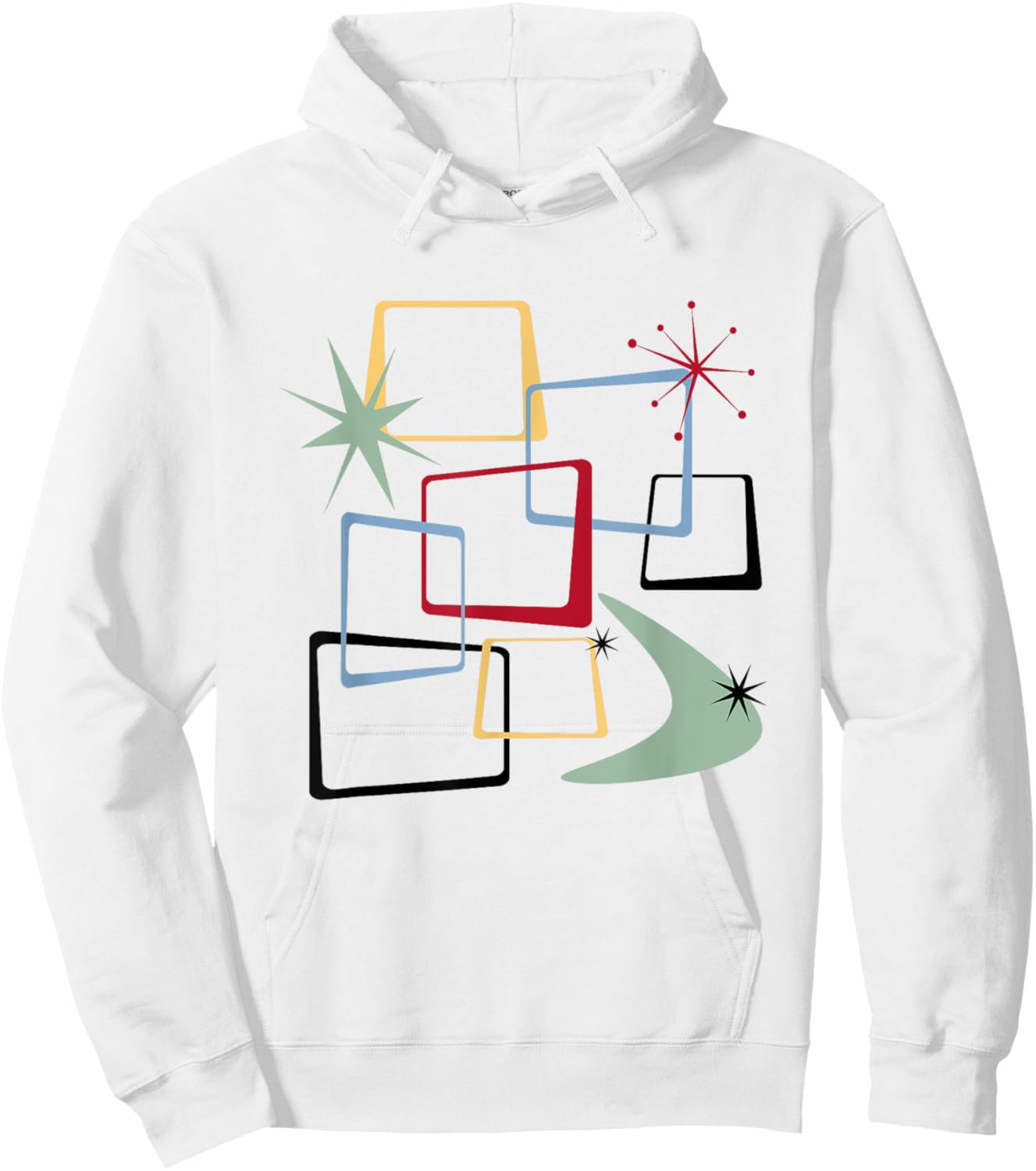 Retro Atomic Squares Stars And Boomerang Mid Century Modern Hoodie - Hoodie | White