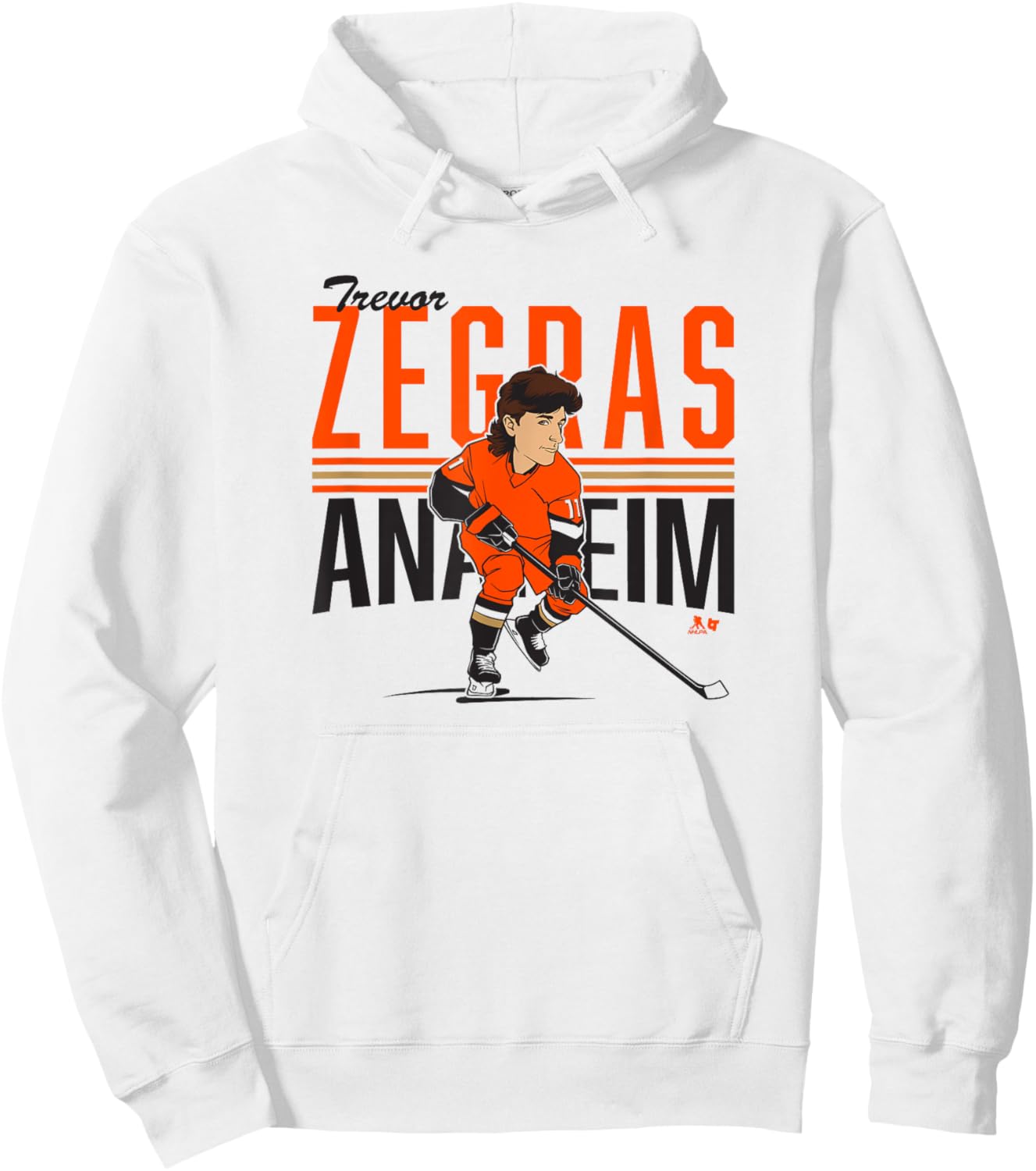 Trevor Zegras: Center Ice Caricature - Anaheim Hockey Hoodie - Hoodie | White