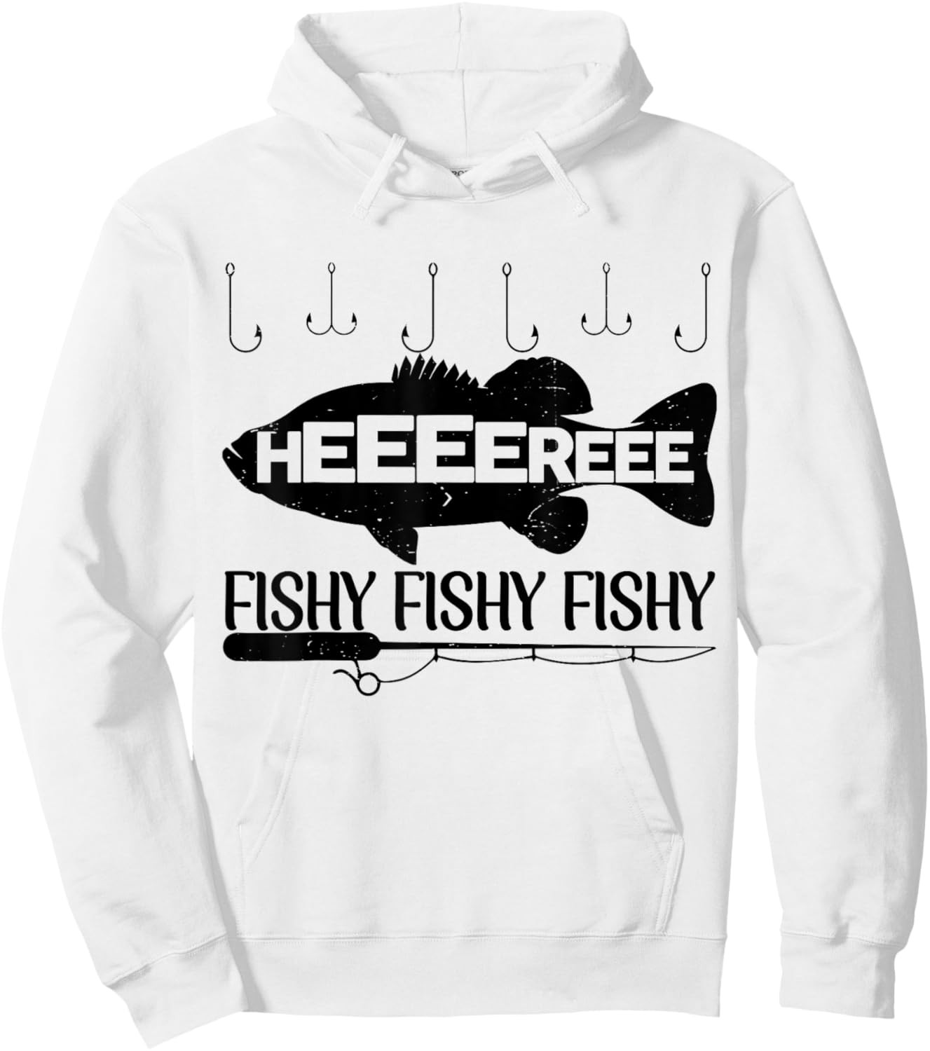Here-Fishy Men Dad Women Toddler Boy Kids Funny Bass Fishing Hoodie - Hoodie | White