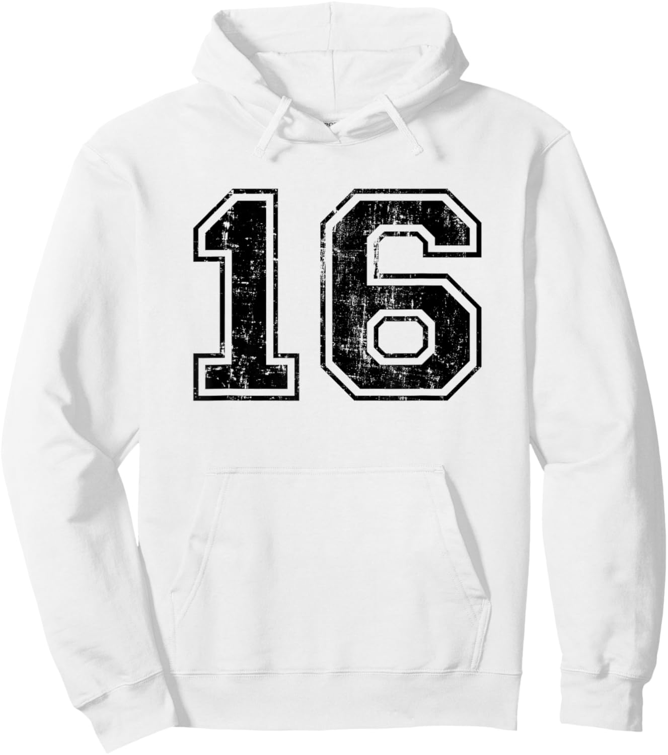 Number 16 Varsity Distressed Vintage Sport Team Player's Fan Hoodie - Hoodie | White