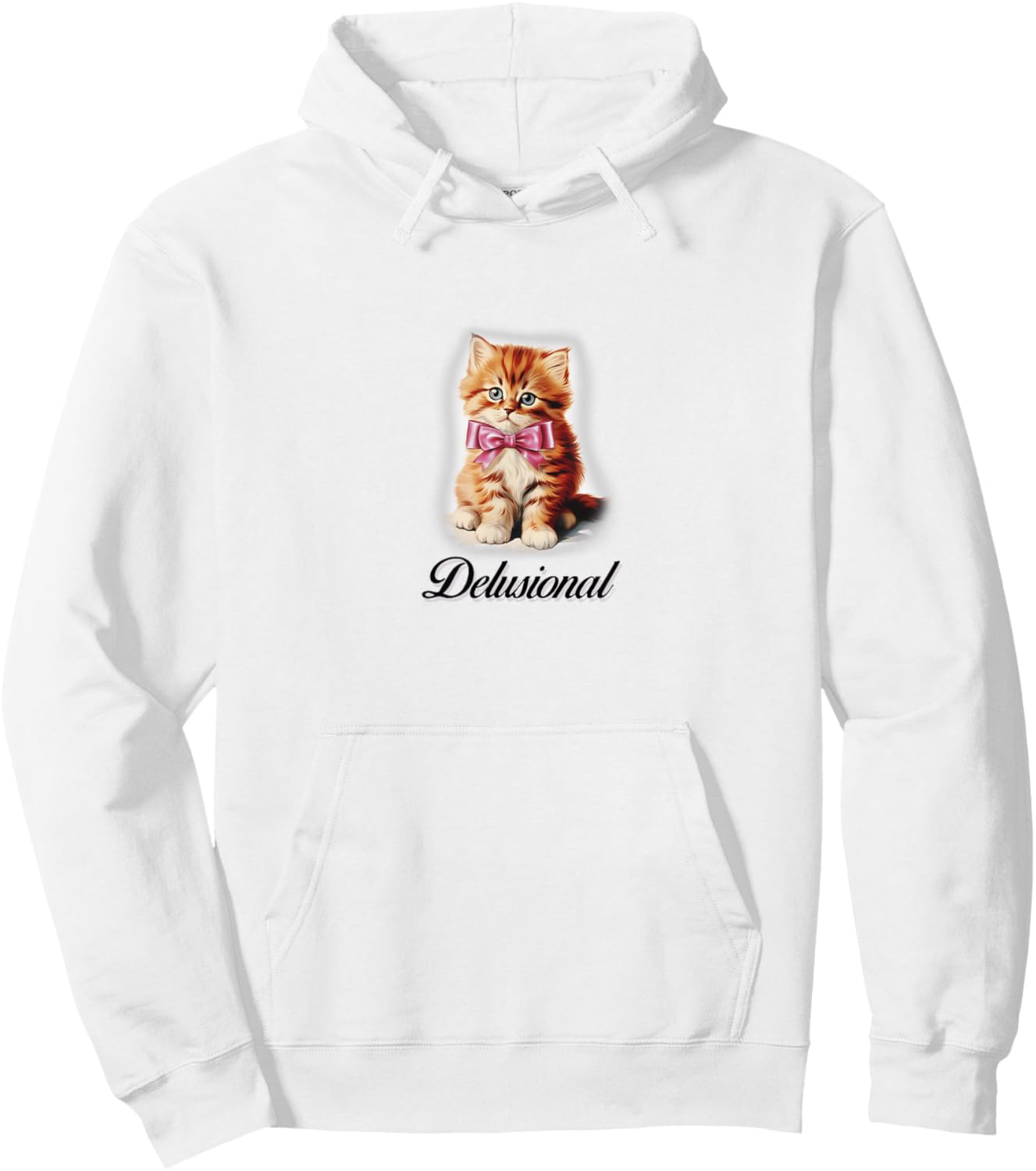 Delusional Coquette Kitten Pink Bow Ribbon Y2K Aesthetic Hoodie - Hoodie | White