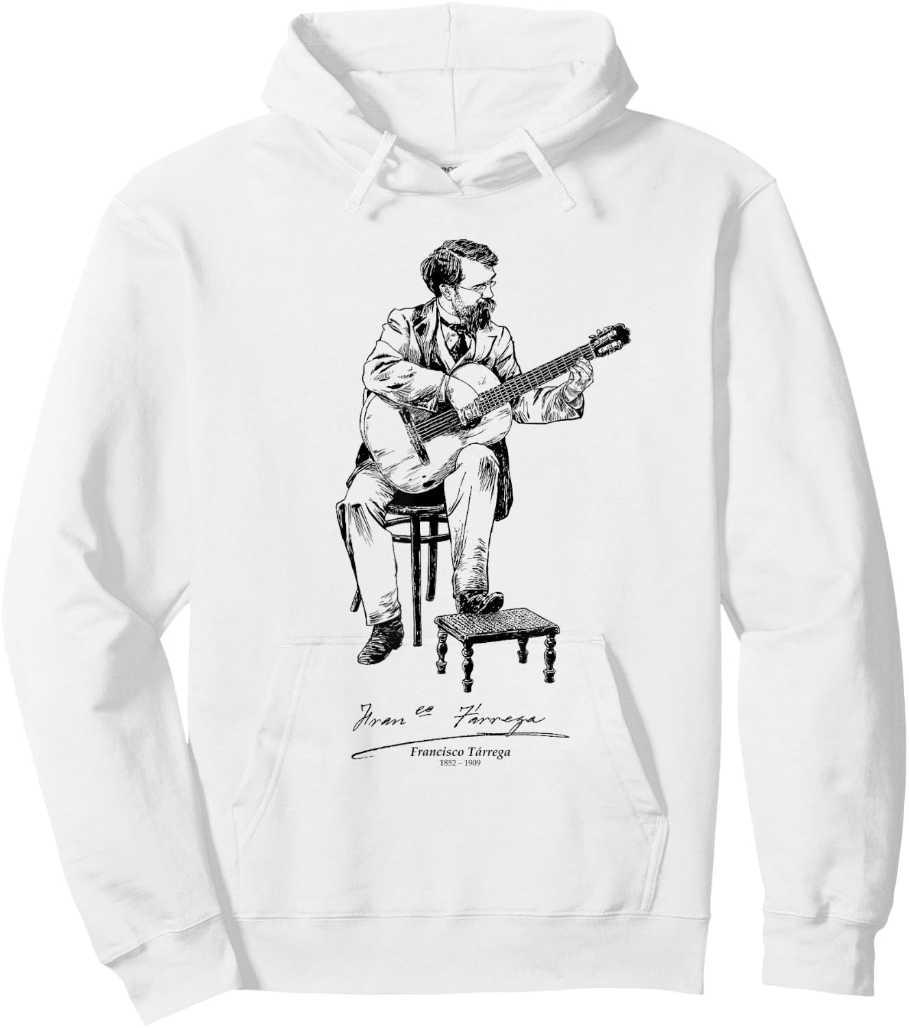 Tfantasy Francisco Trrega Spanish Classical Guitar Music , -Adults, Grey, Small, Short Sleeve, Cotton Blend, Classic Fit, T Back, Round Neck, Casual Hoodie - Hoodie | White
