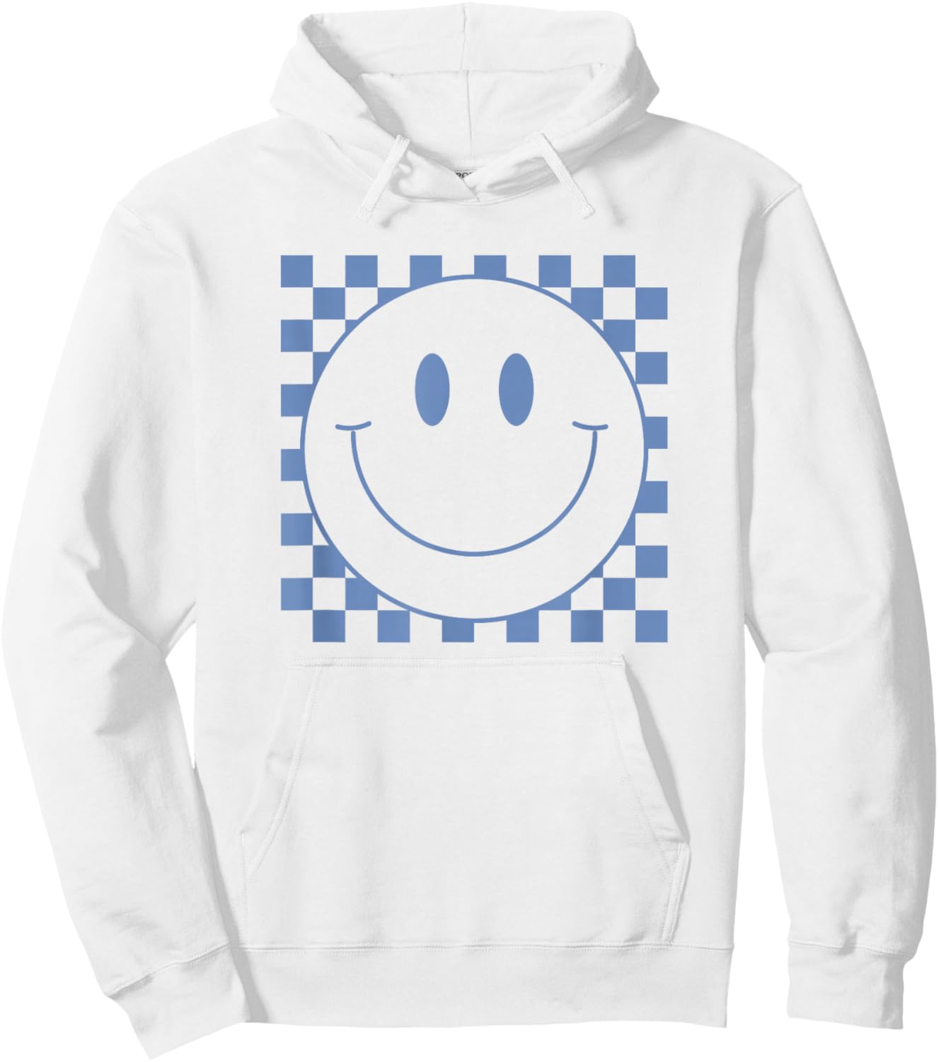 Cute Blue Checkered Smile Face Peace Smiling Happy Face Boy Hoodie - Hoodie | White