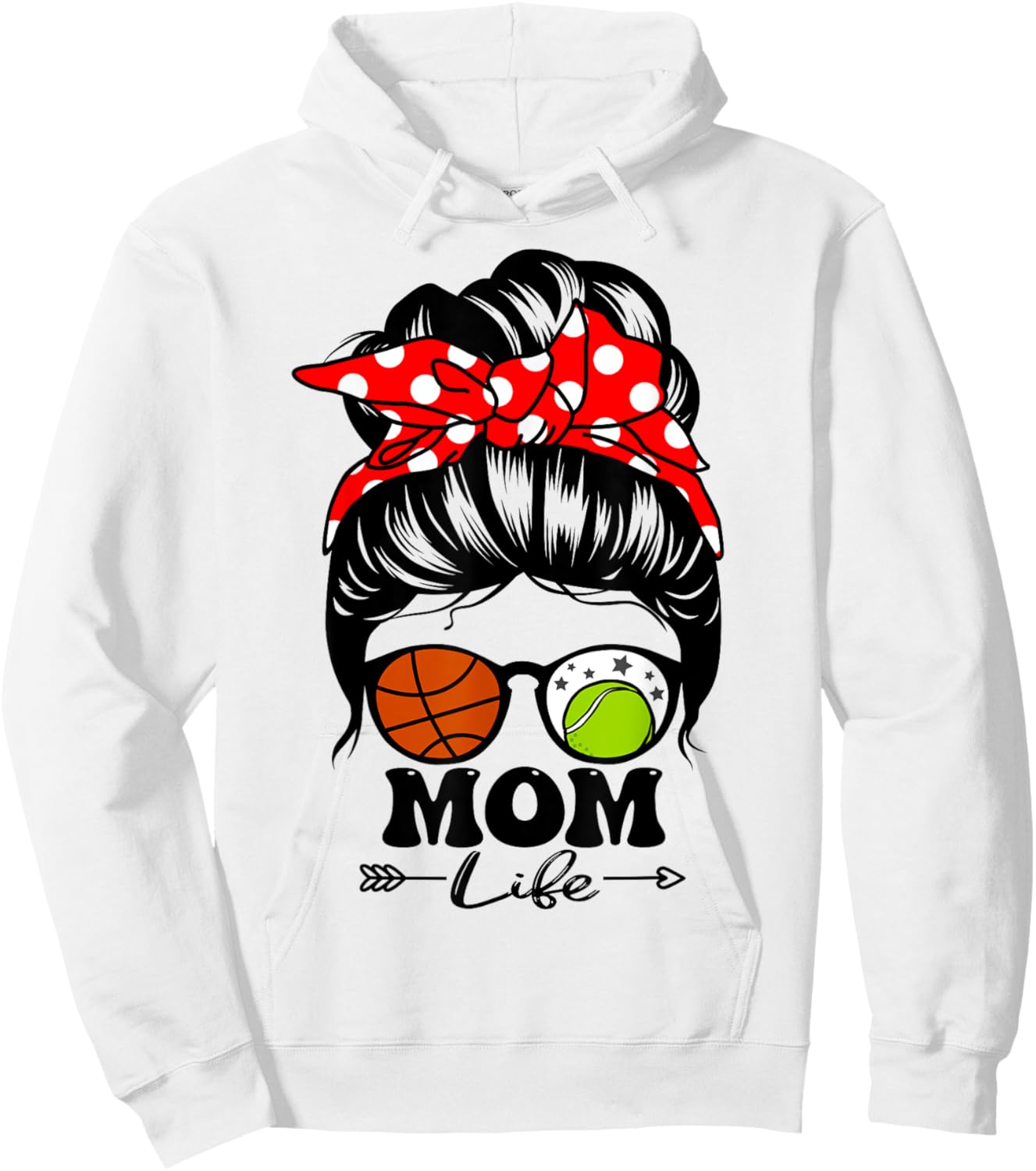 Mom Life Messy Bun Hair Funny Basketball Tennis Player Mom Hoodie - Hoodie | White