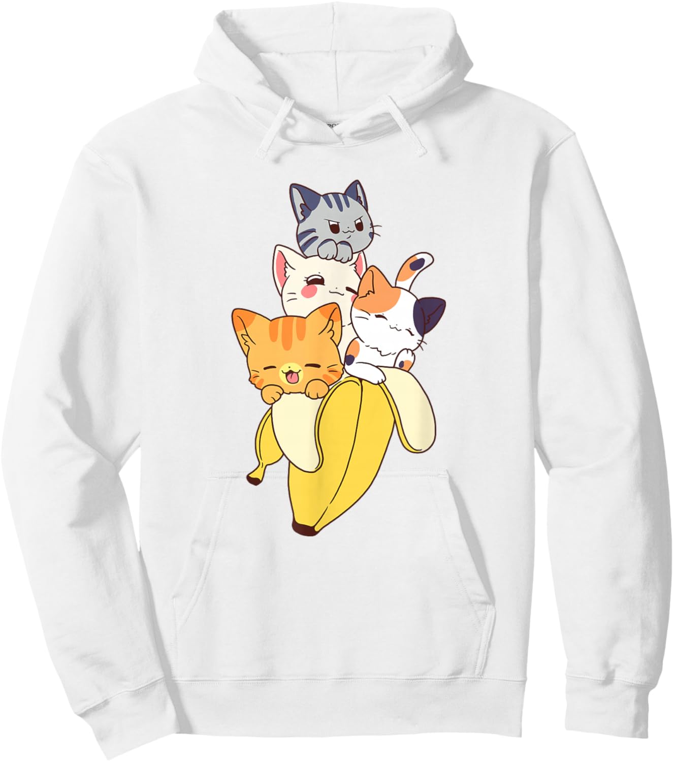Funny Banana Cat Cute Kawaii Kitten Hoodie - Hoodie | White