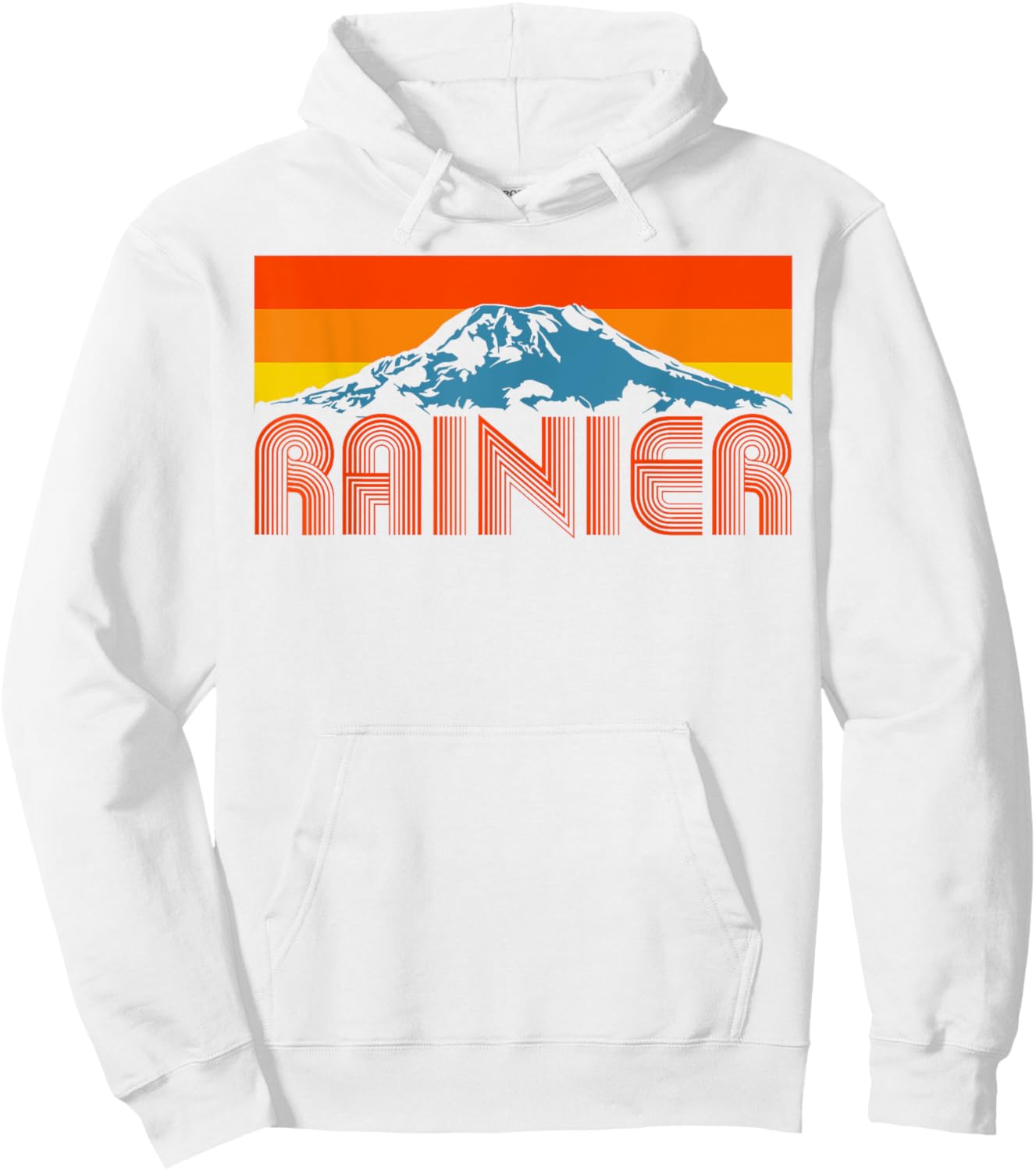 Mount Rainier Vintage Mountains & Sun Retro 80's Hoodie - Hoodie | White