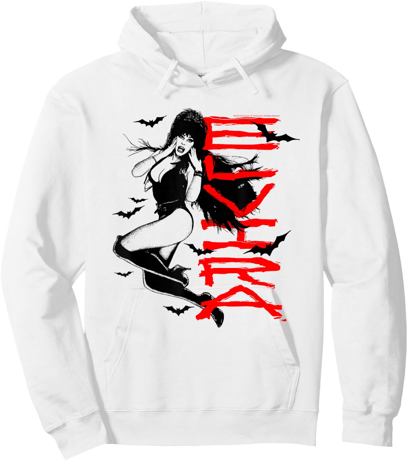 Elvira, Mistress of The Dark Stacked Name with Bats Hoodie - Hoodie | White