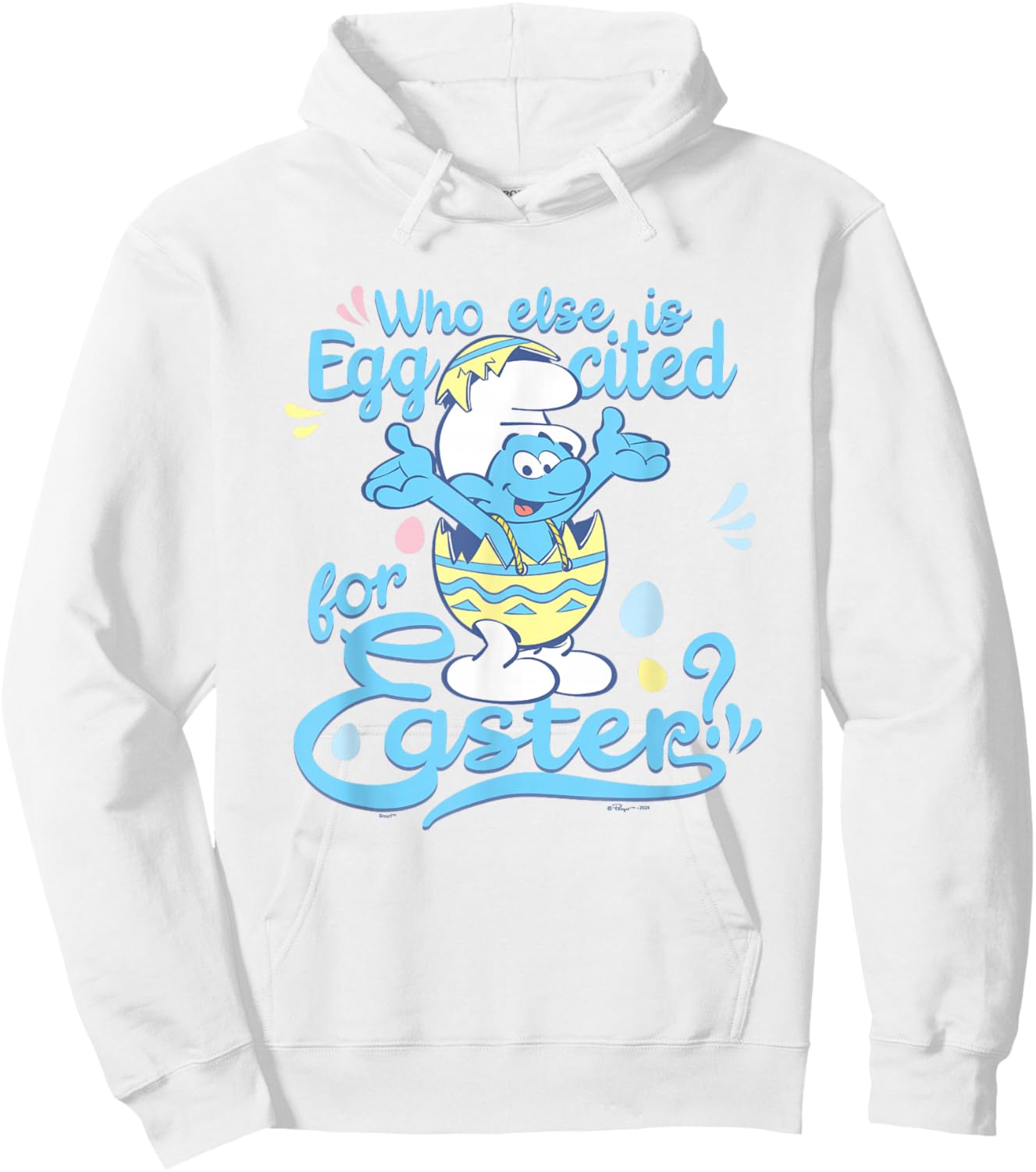 The Smurfs Who Else Is Eggcited For Easter? Big Chest Poster Hoodie - Hoodie | White