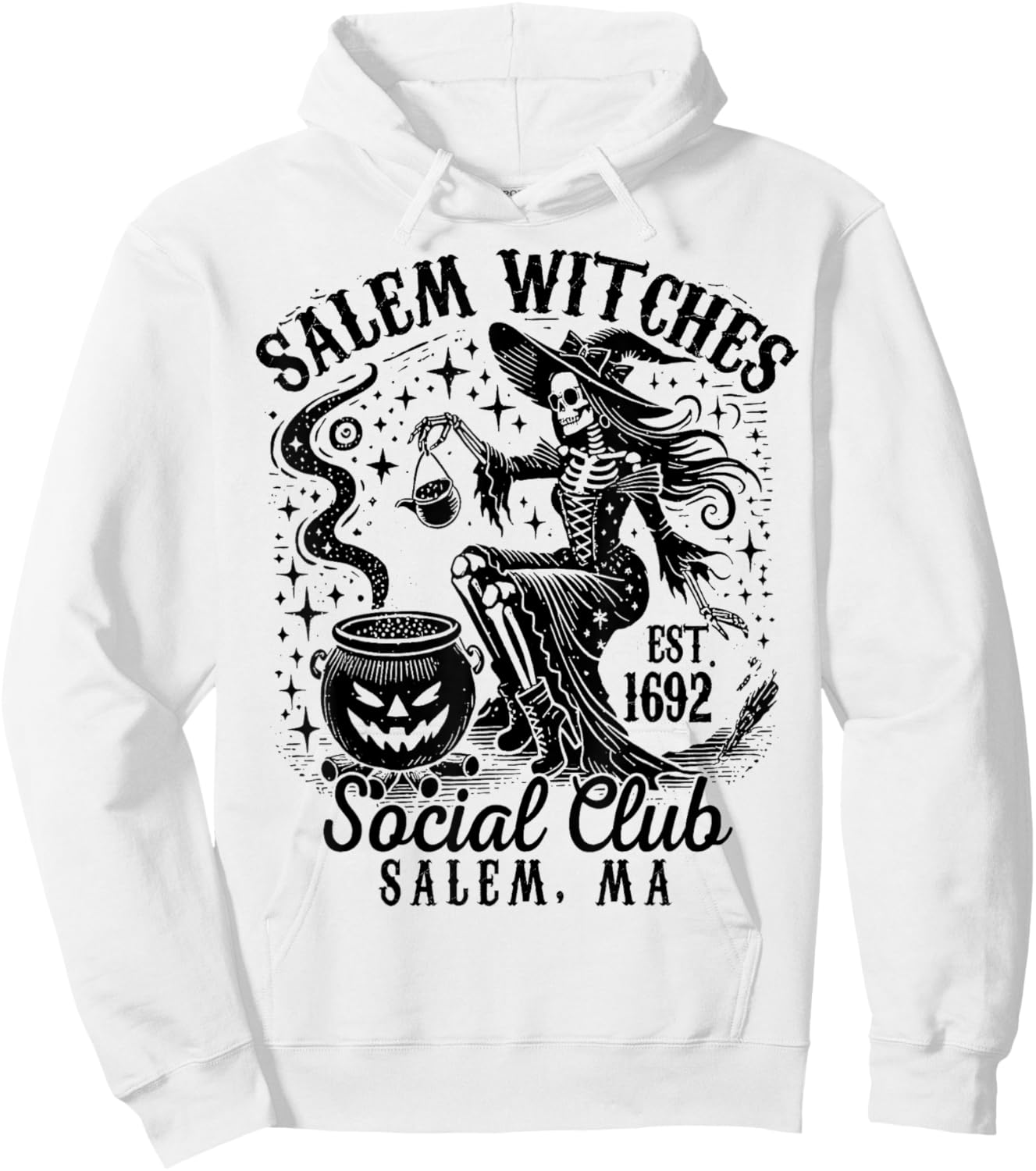 Salem Witches Social Club, Spooky Witch Skeleton Halloween Hoodie - Hoodie | White