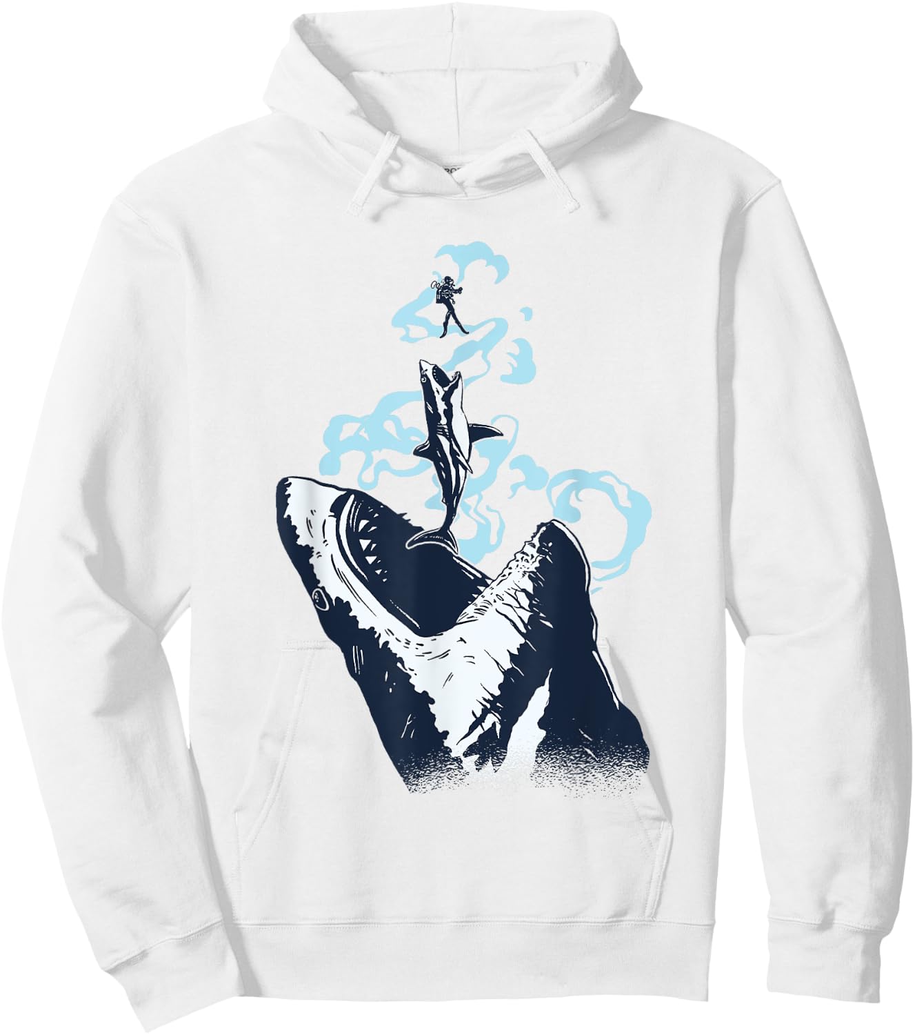 Diver, White Great Shark, Shark Diving Hoodie - Hoodie | White