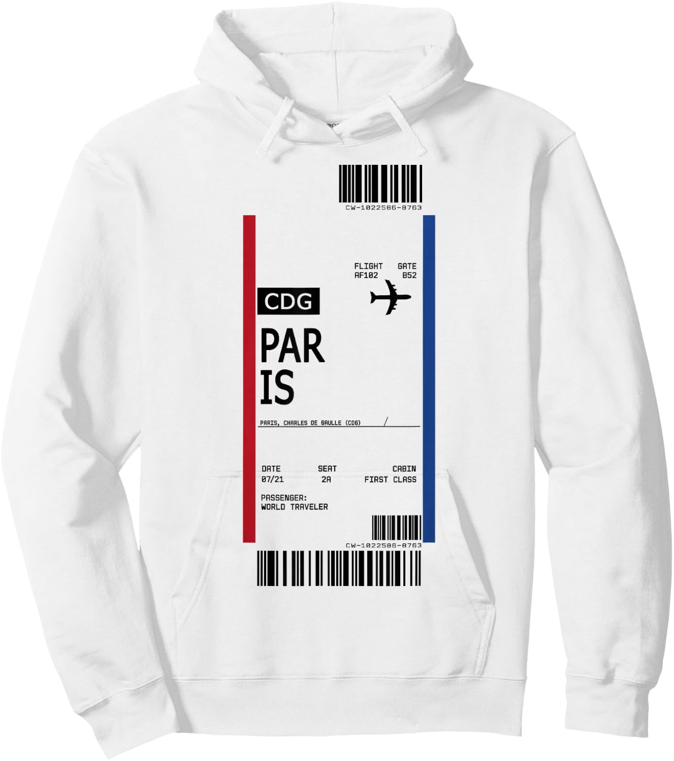 Boarding Pass First Class Air Plane Ticket Paris France Hoodie - Hoodie | White