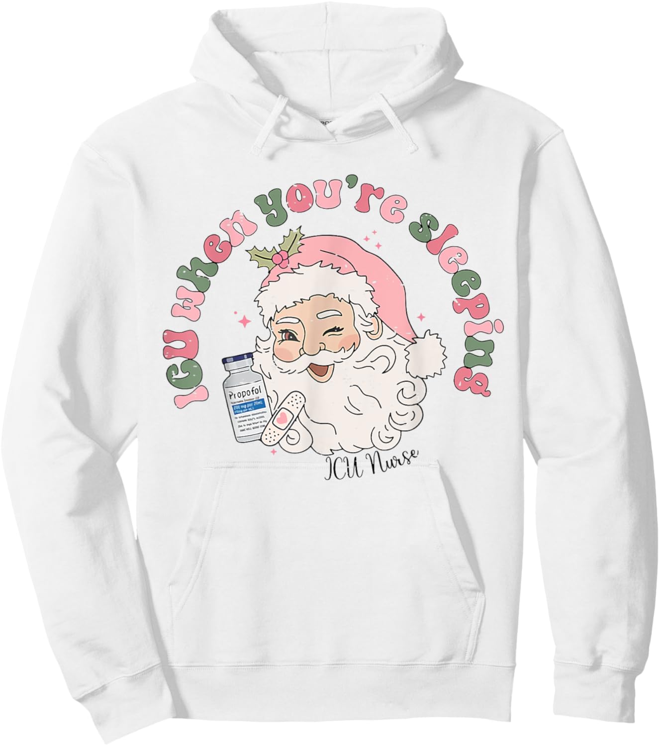 Retro Funny ICU When You're Sleeping Nurse Christmas Santa Hoodie - Hoodie | White