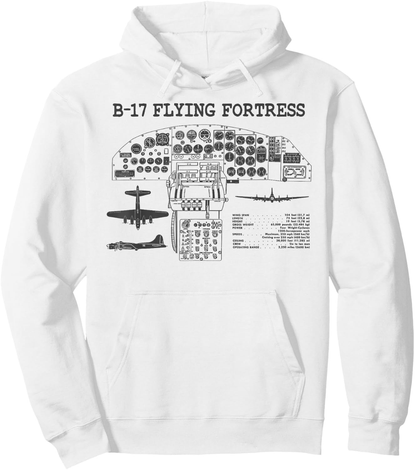 Retro USA WWII B-17 Cockpit USA Warplane B17 Flying Fortress Hoodie - Hoodie | White