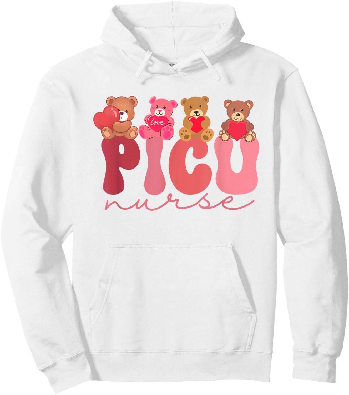 Women Valentine PICU Nurse Pediatrics Cute Bears Ped Rn Lpn Hoodie - Hoodie | White