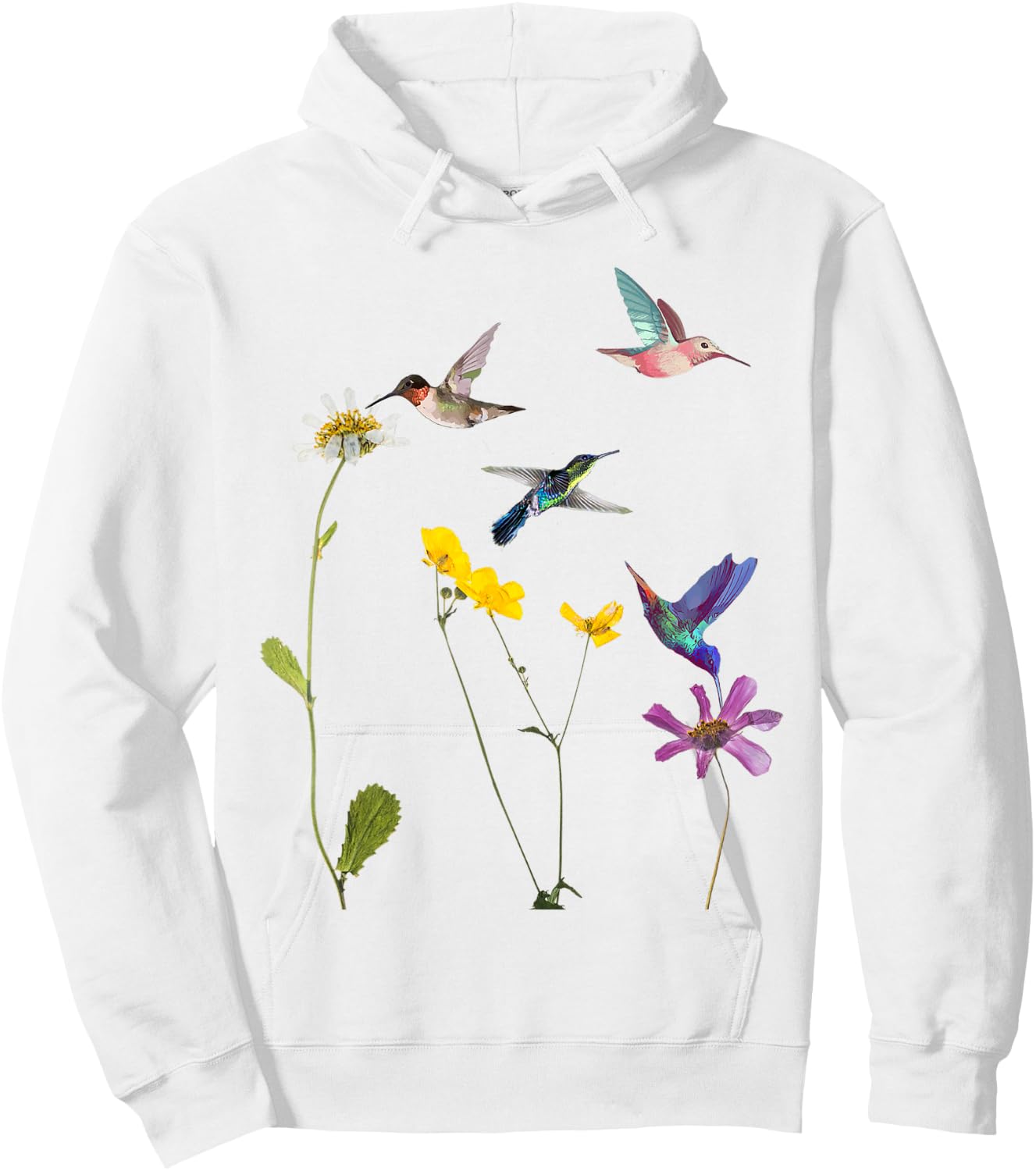 Hummingbird and Flowers Hoodie - Hoodie | White