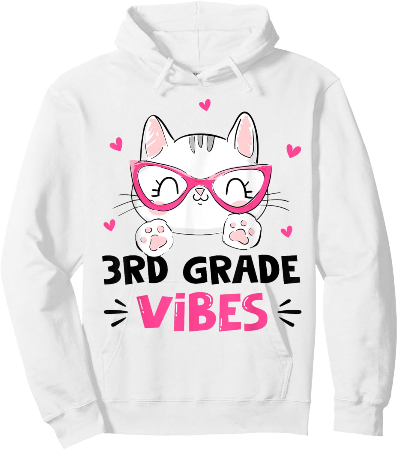 Third 3rd Grade Vibes Back to School Cute Cat Cute For Girls Hoodie - Hoodie | White