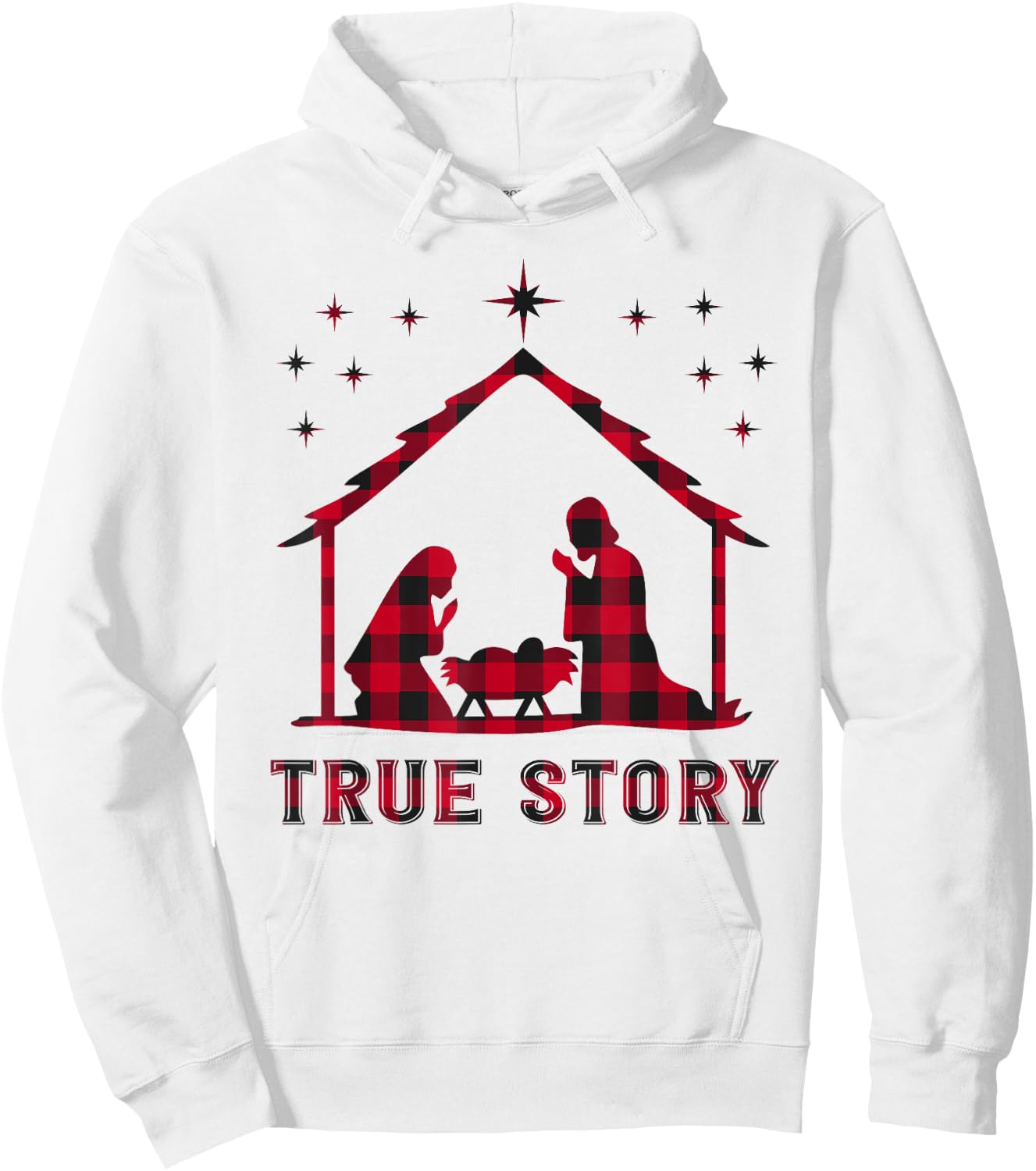Red Plaid True Story of Jesus Birth Nativity Christmas Gift Hoodie - Hoodie | White