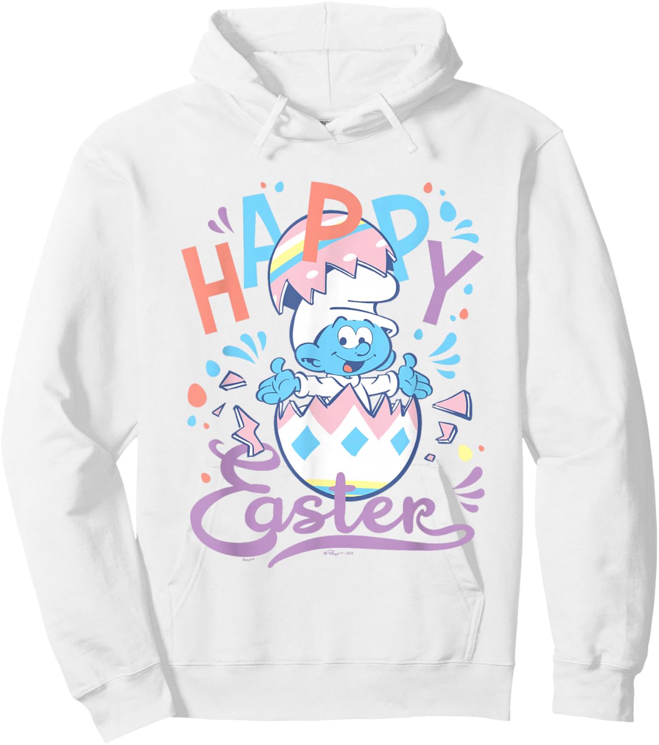 The Smurfs Happy Easter Cute Smurf Egg Pastel Colours Logo Hoodie - Hoodie | White