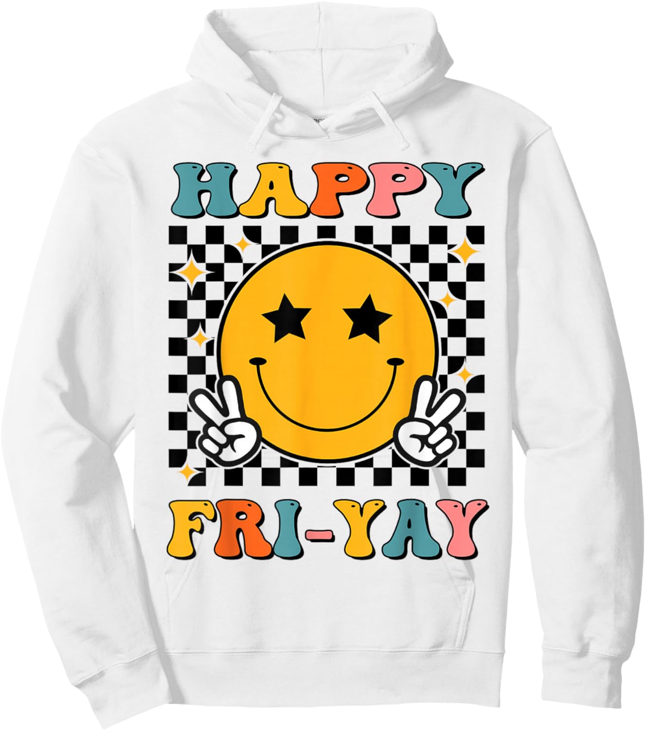 Retro Groovy Happy Fri-yay Friday Teacher Funny Friyay Men Women Kids Hoodie - Hoodie | White