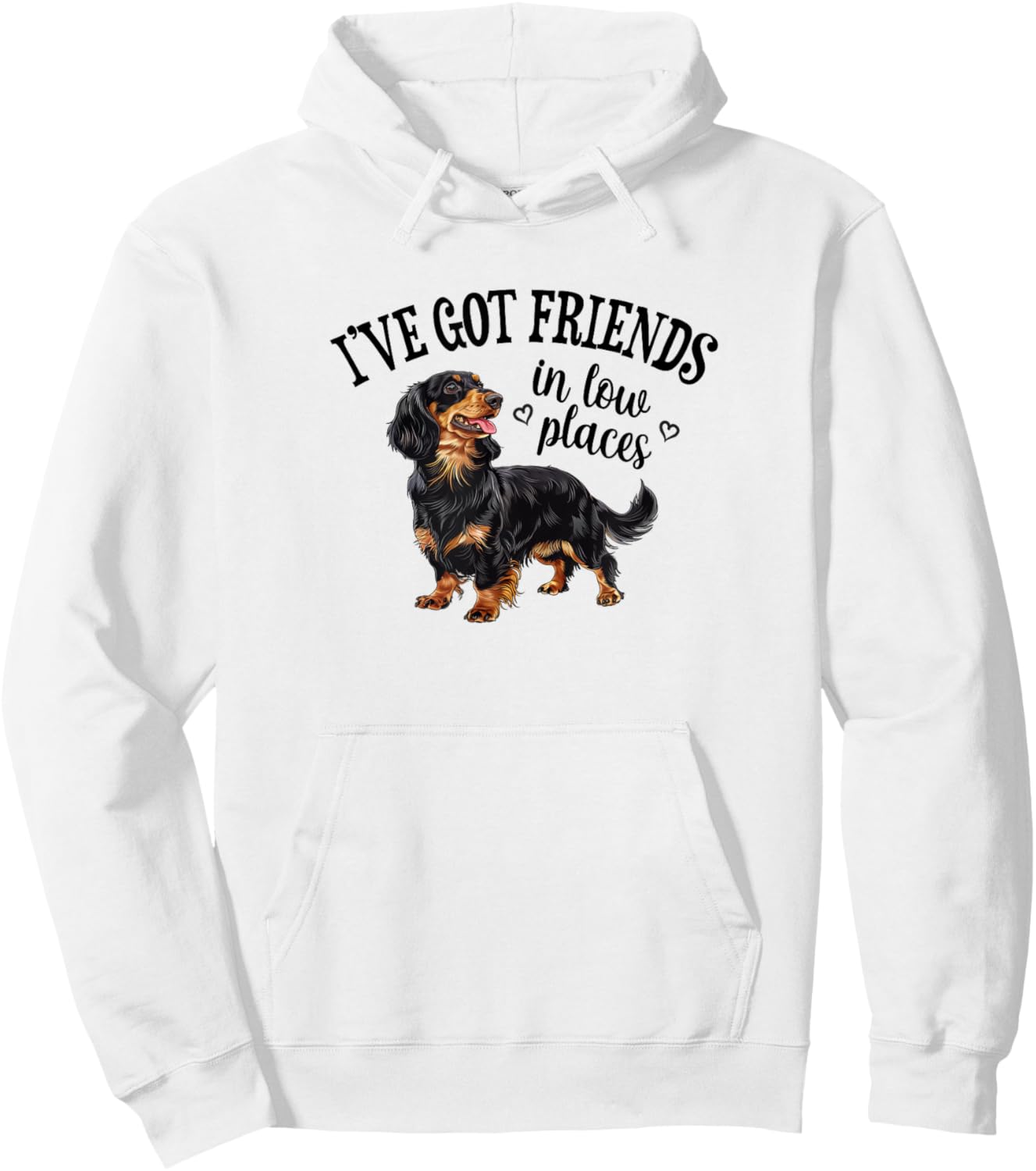 Funny Friends Low Places Black Long Haired Dachshund Lover Hoodie - Hoodie | White