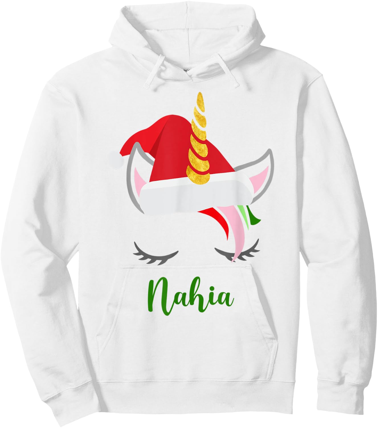 Nahia Name Gift - Nahia Santa Unicorn Hoodie - Hoodie | White