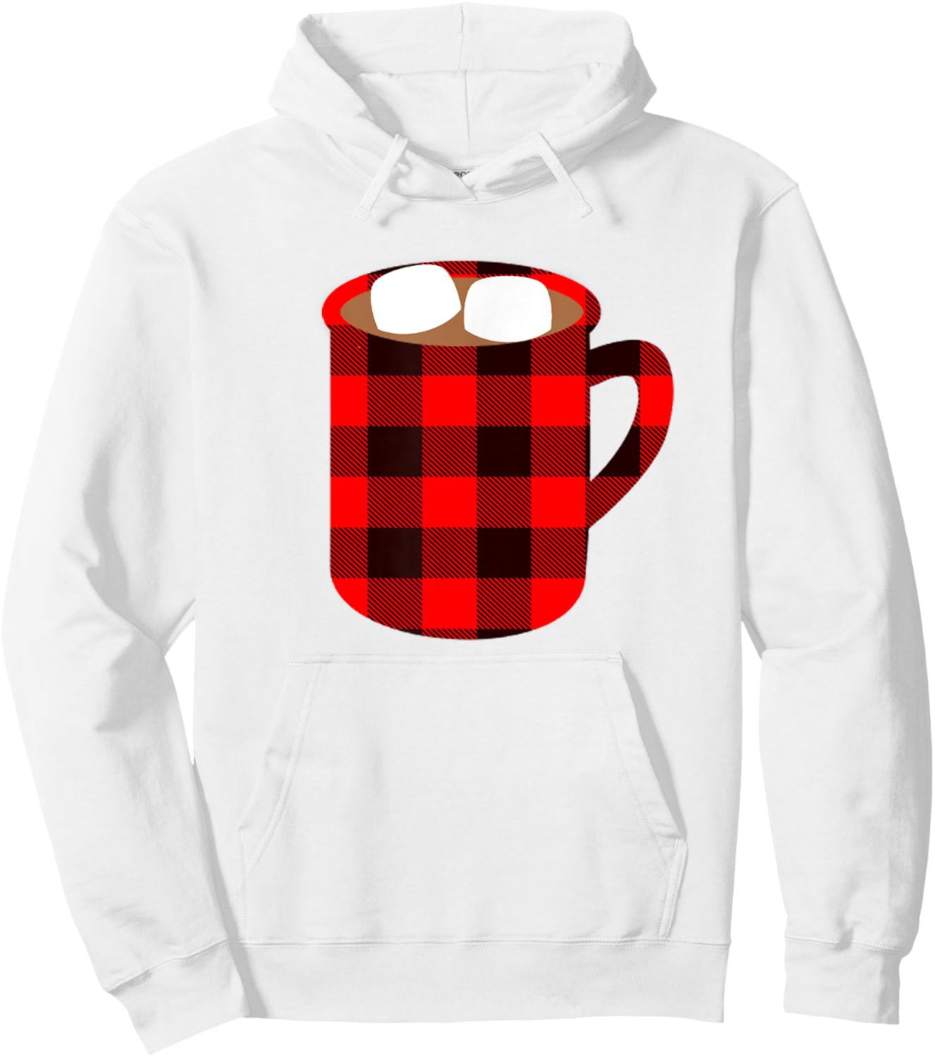 Buffalo Plaid Hot Cocoa Cup with Marshmallow Christmas Funny Hoodie - Hoodie | White
