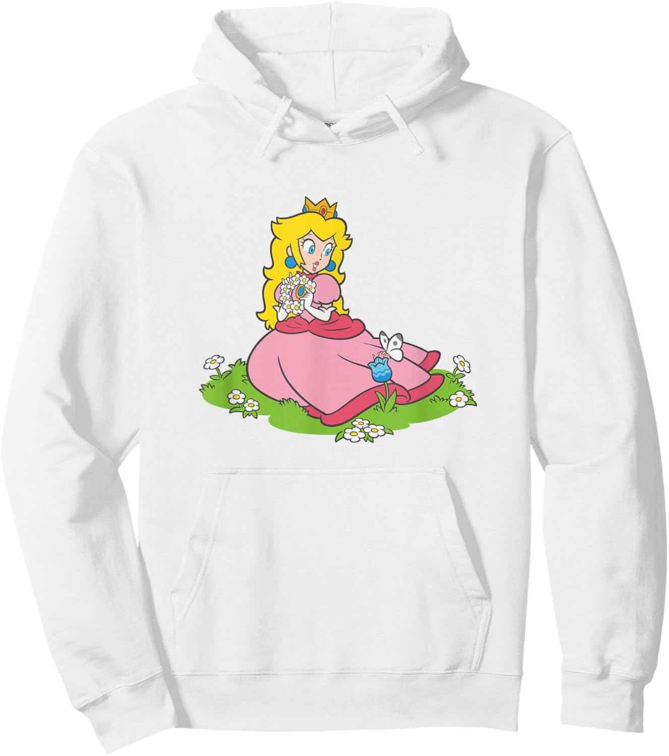 Super Mario Bros Princess Peach Beautiful Flowers Portrait Hoodie - Hoodie | White