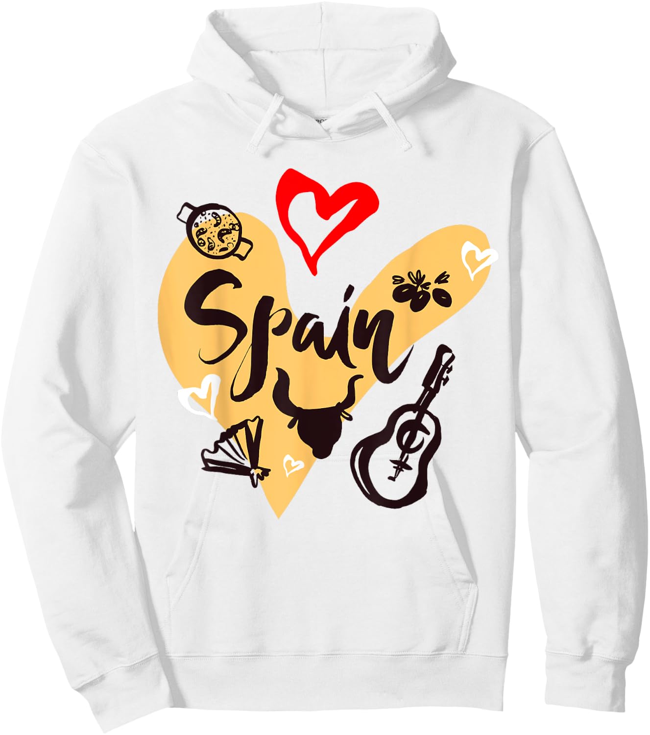 I Love Spain, Cool Spain Doodles Illustration Graphic Design Hoodie - Hoodie | White
