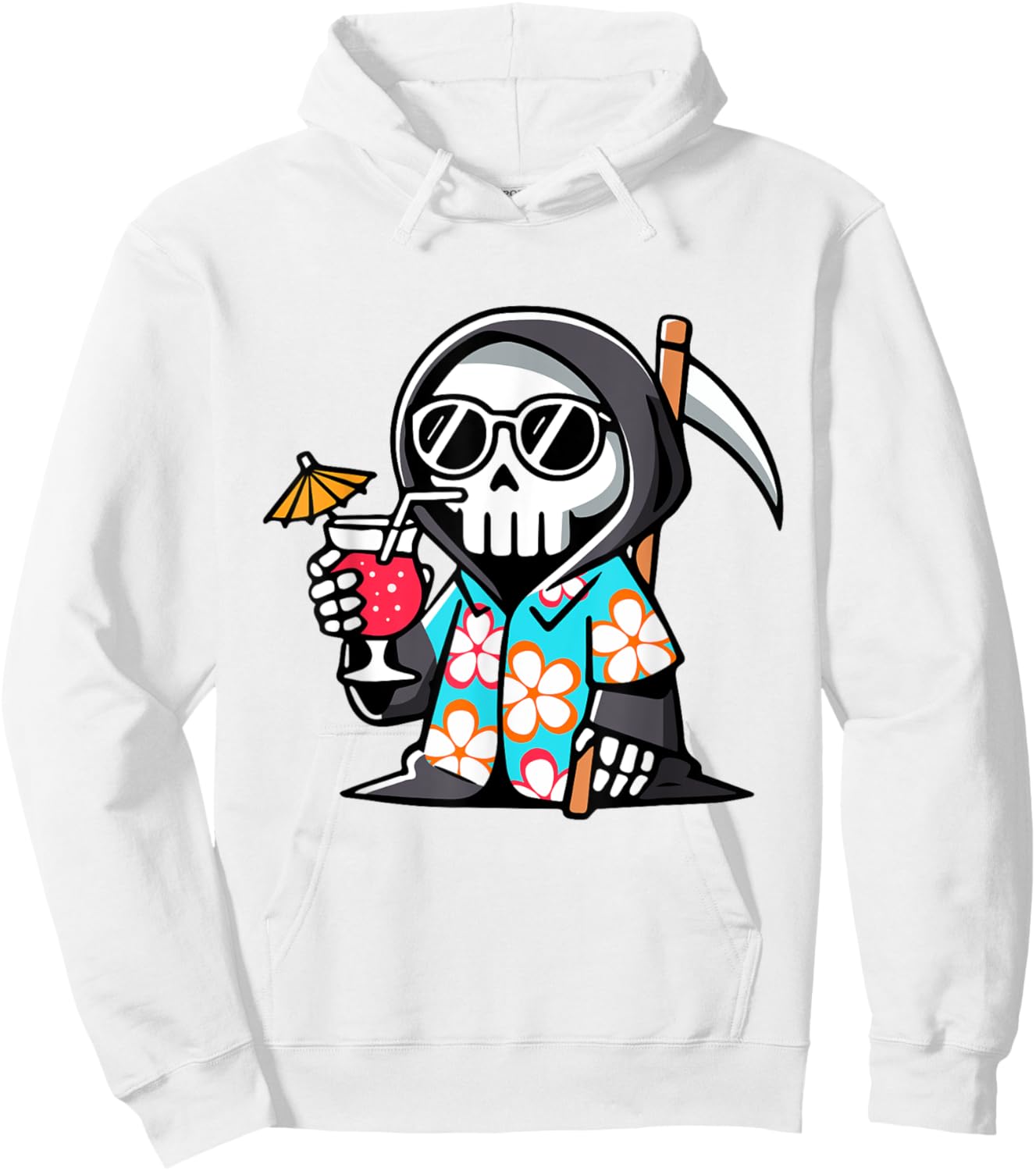 Funny Grim Reaper Hawaiian Summerween Summer Halloween Hoodie - Hoodie | White