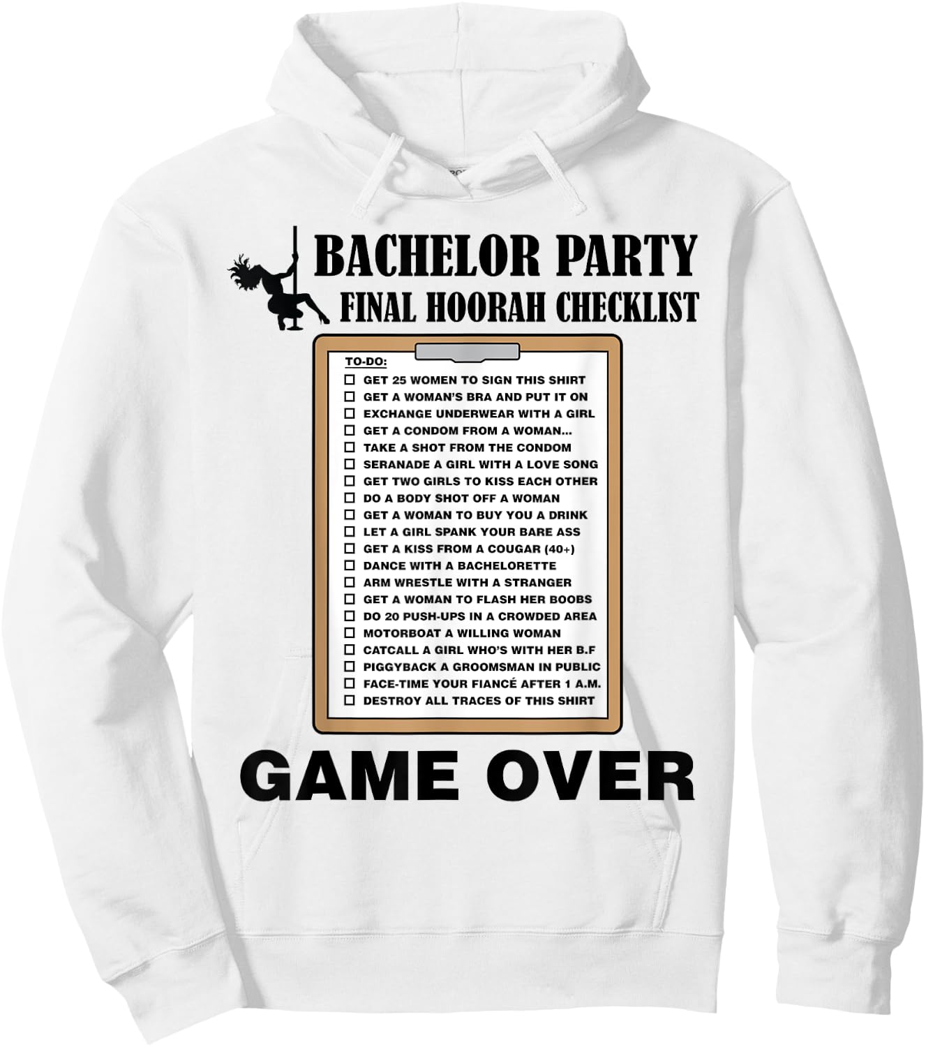 Bachelor Party Checklist Funny Challenge for Grooms Hoodie - Hoodie | White