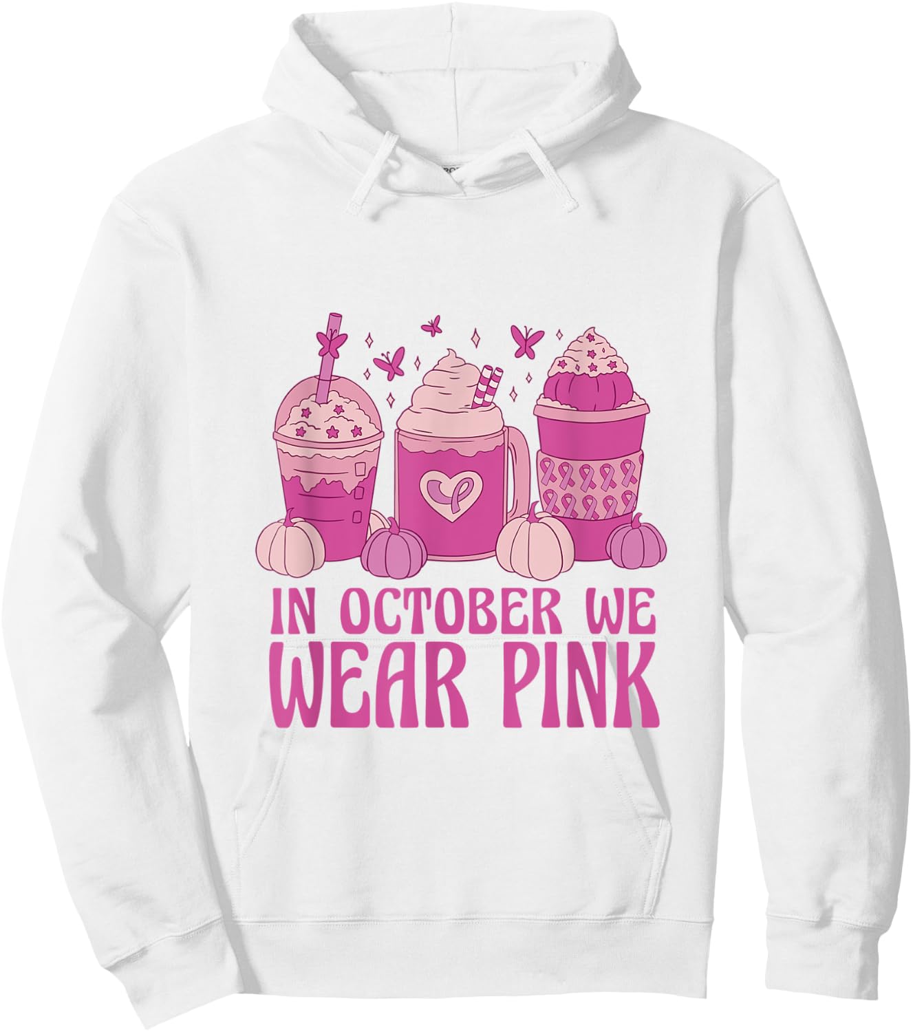 Women In October We Wear Pink Halloween Breast Cancer Coffee Hoodie - Hoodie | White