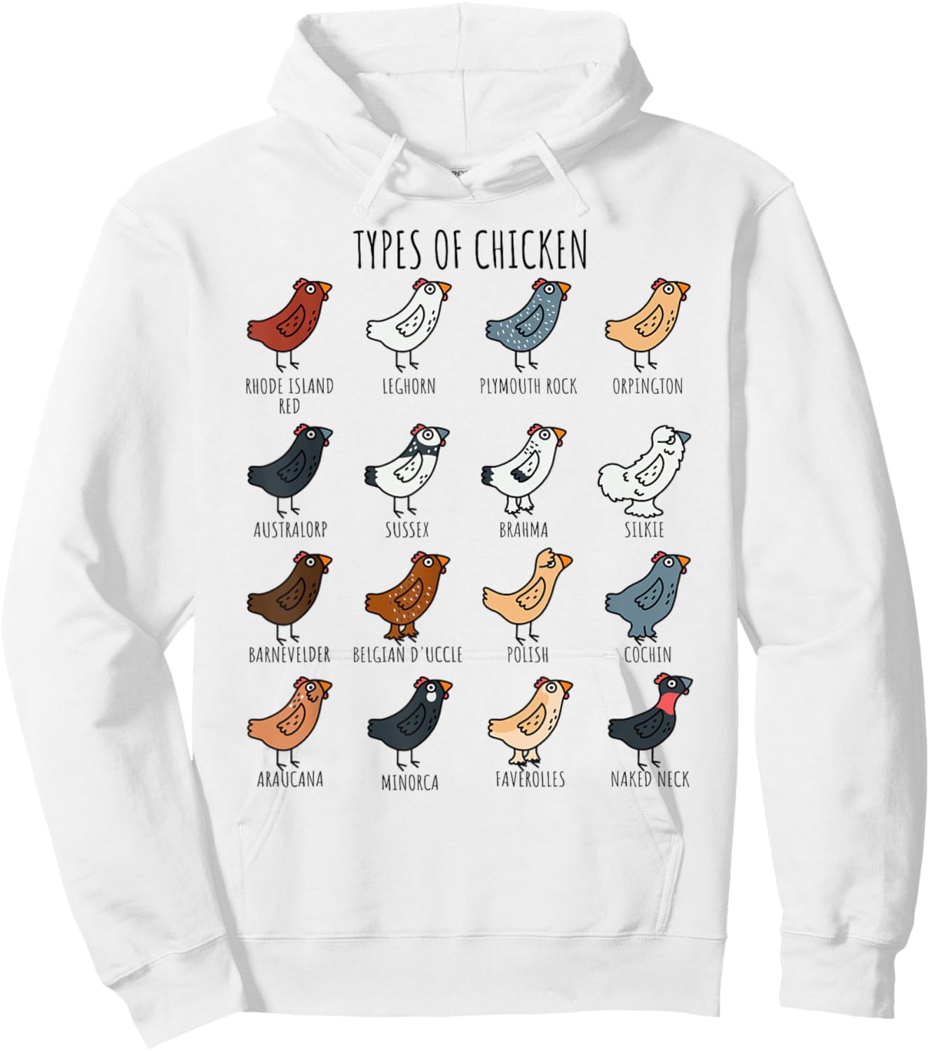 Cute Types of Chicken Lady Leghorn Silkie Cochin Minorca Hoodie - Hoodie | White