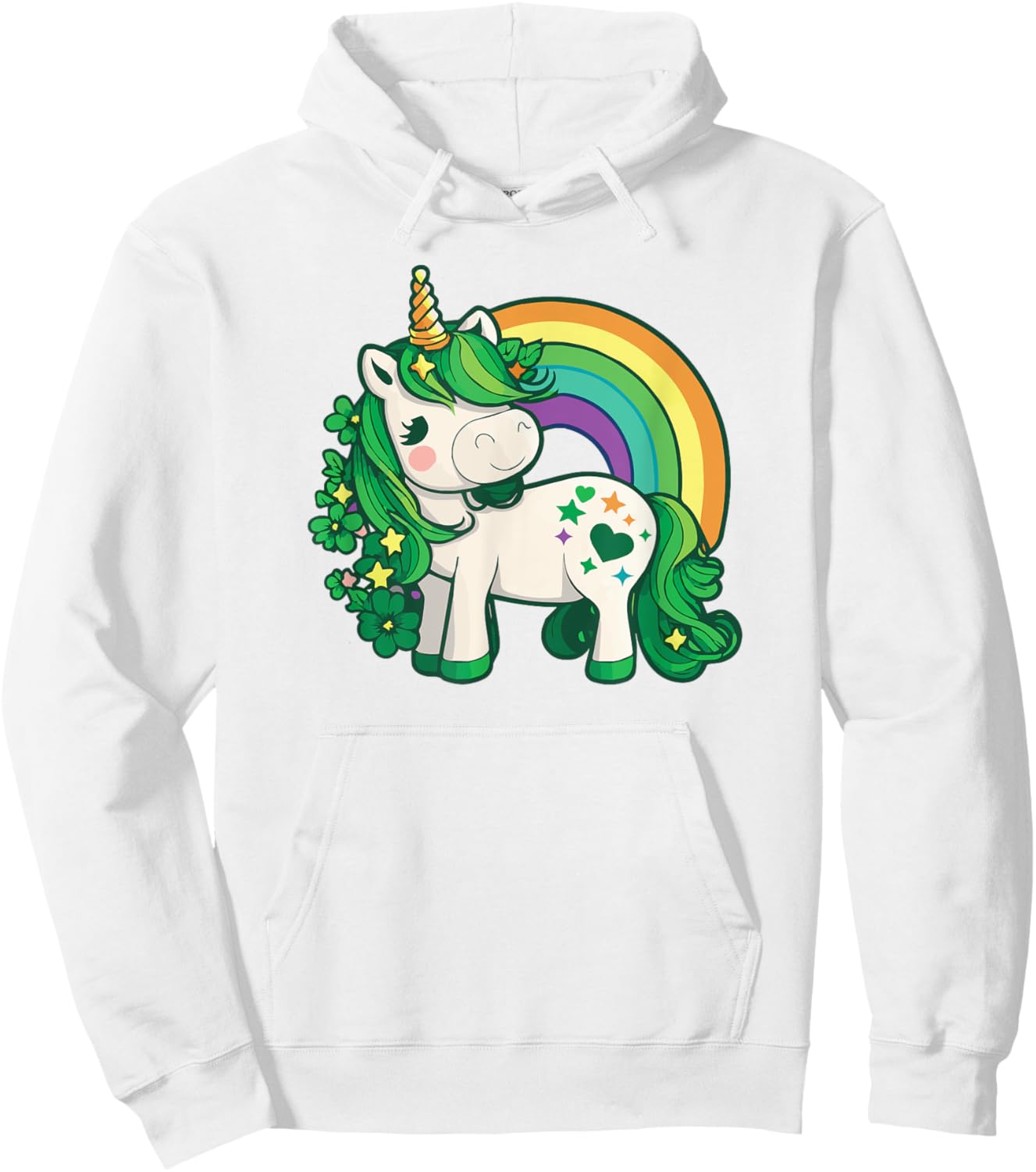 Unicorn St Patricks Day Rainbow / Green Clovers Kawaii Cute Hoodie - Hoodie | White