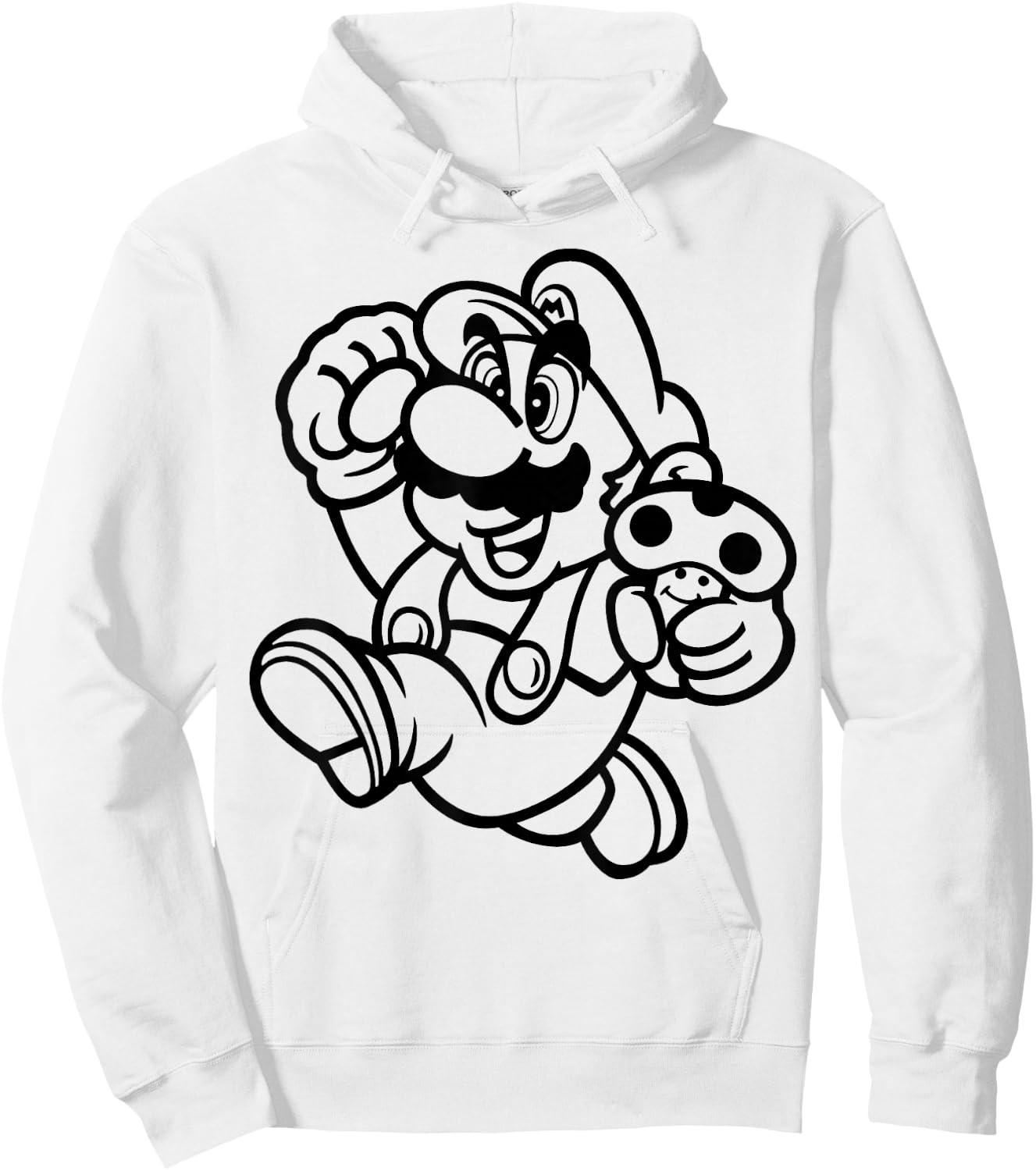 Super Mario Black & White Running Drawing Hoodie - Hoodie | White