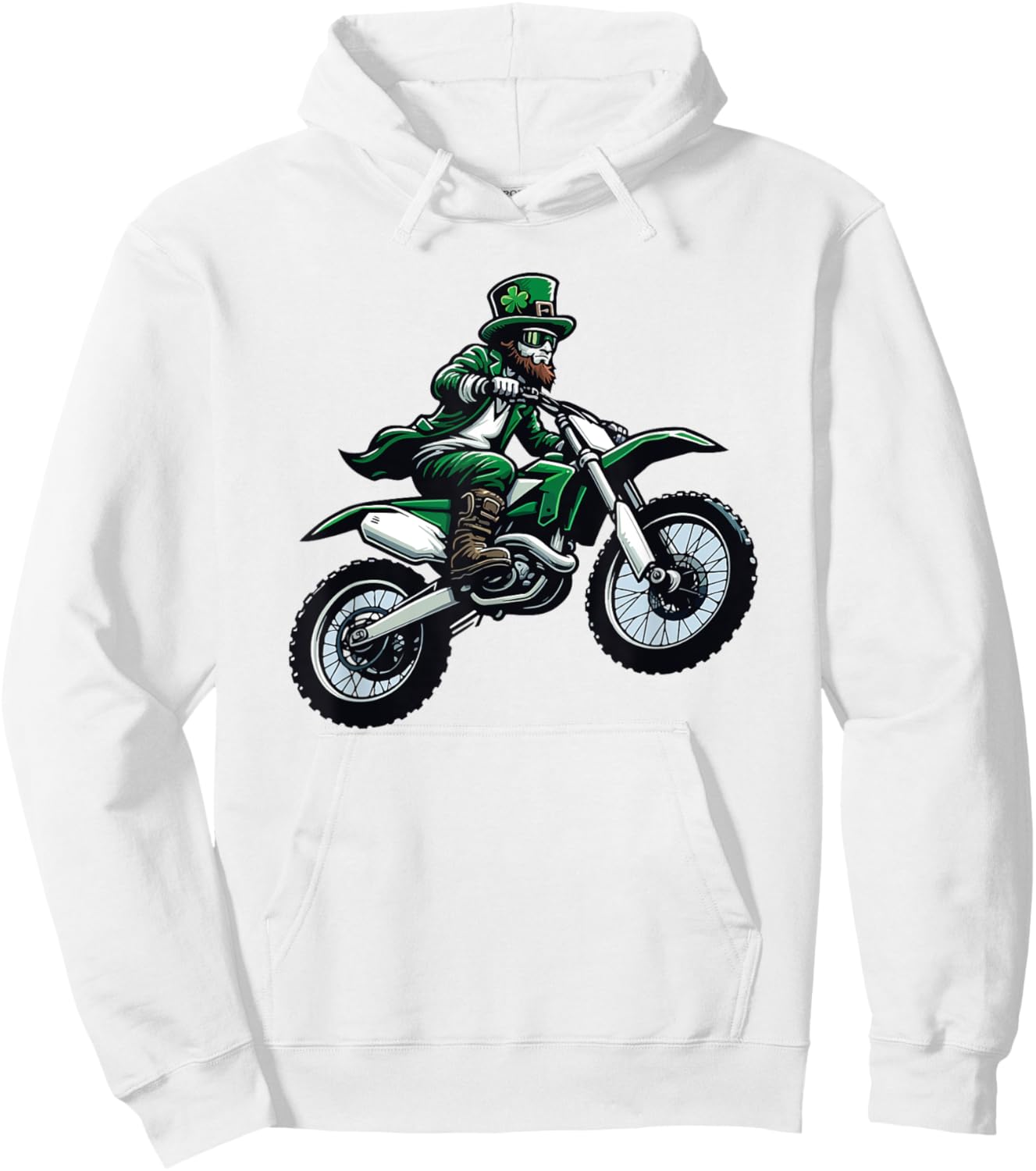Dirt Bike Leprechaun Funny St Patrick's Day Racer Motorcycle Hoodie - Hoodie | White