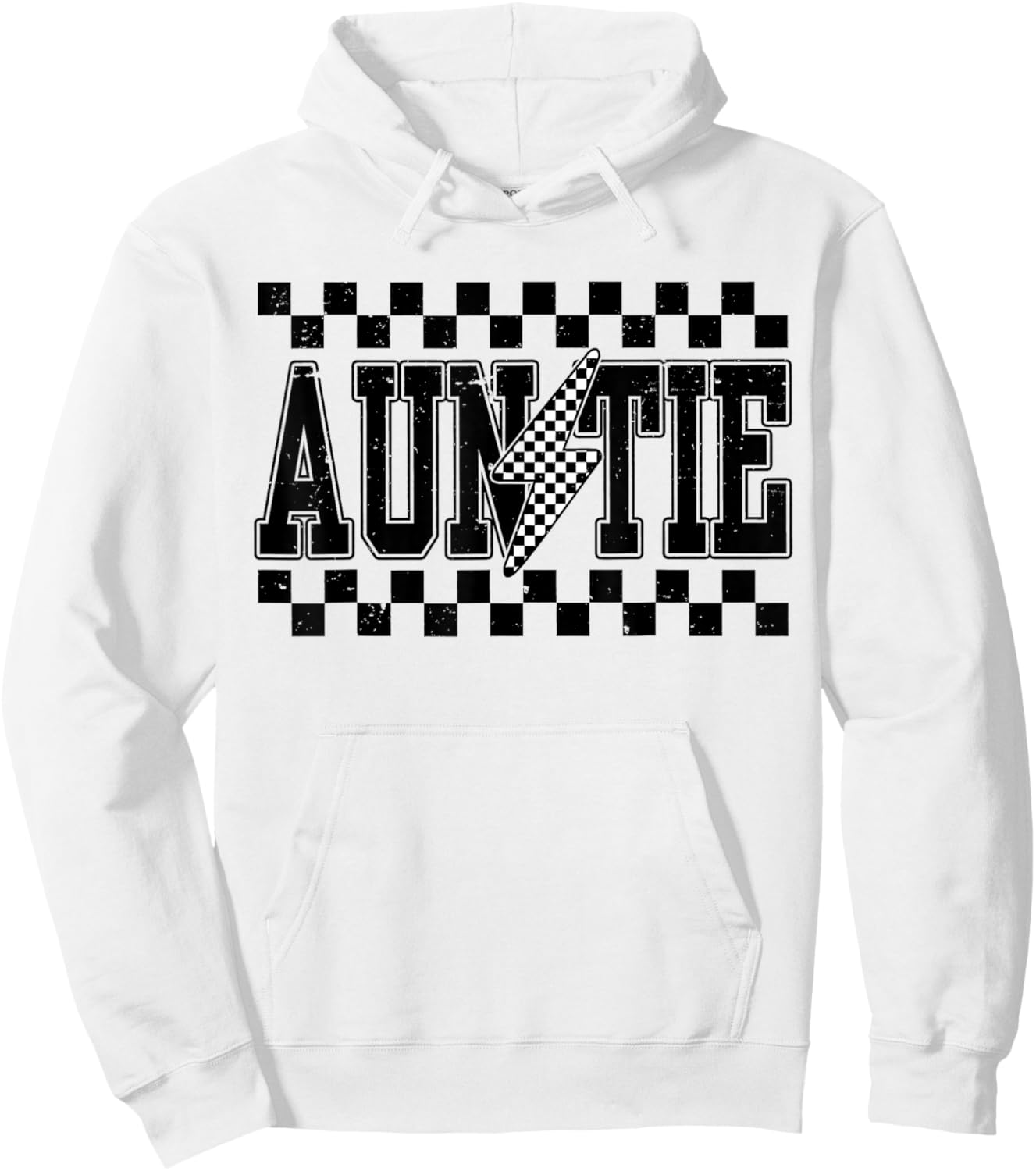 Retro Lightning Auntie Checkered Funny Auntie Men Hoodie - Hoodie | White