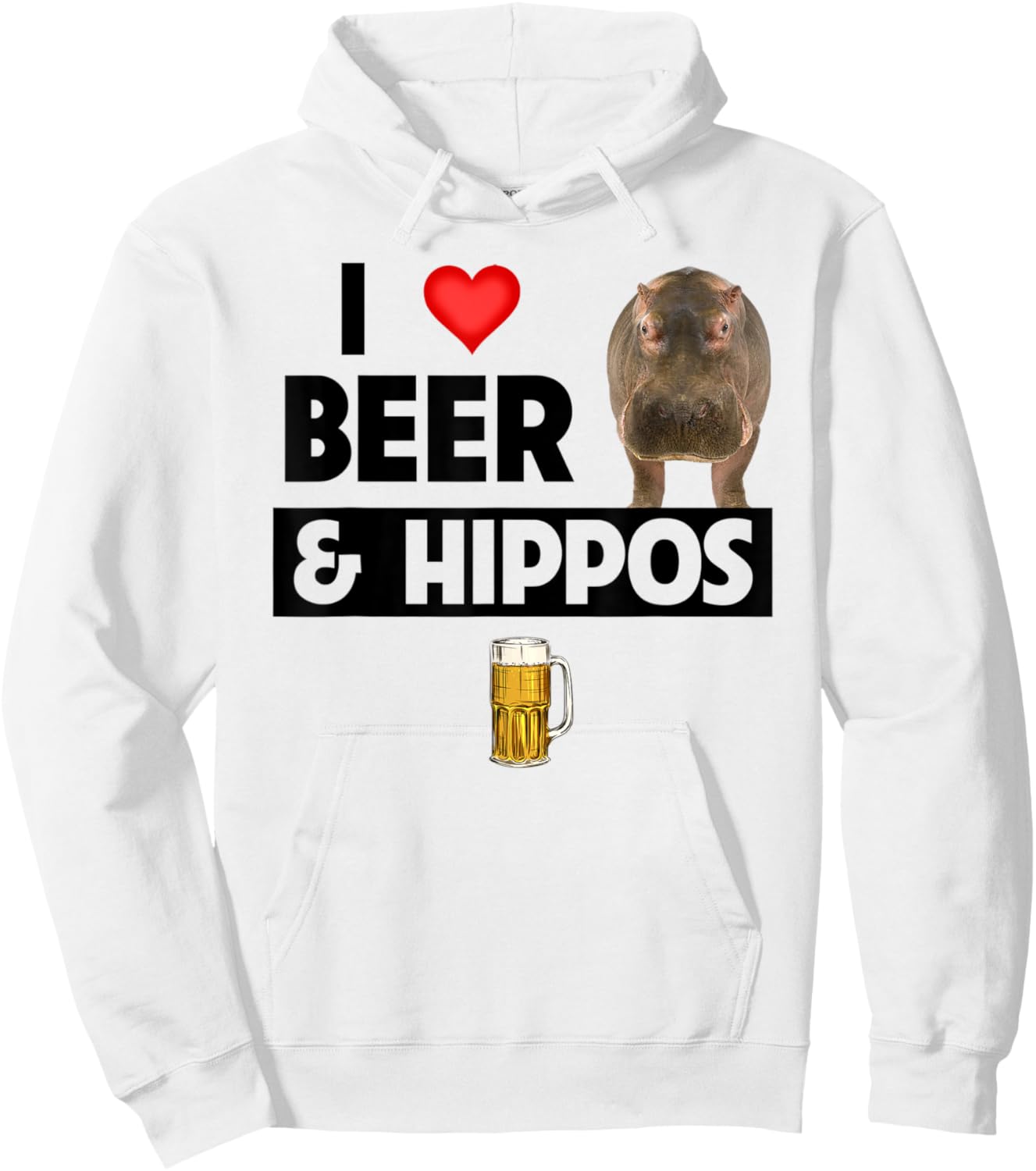 I Love Beer and Hippos Drinking Wildlife Safari Animals Hoodie - Hoodie | White