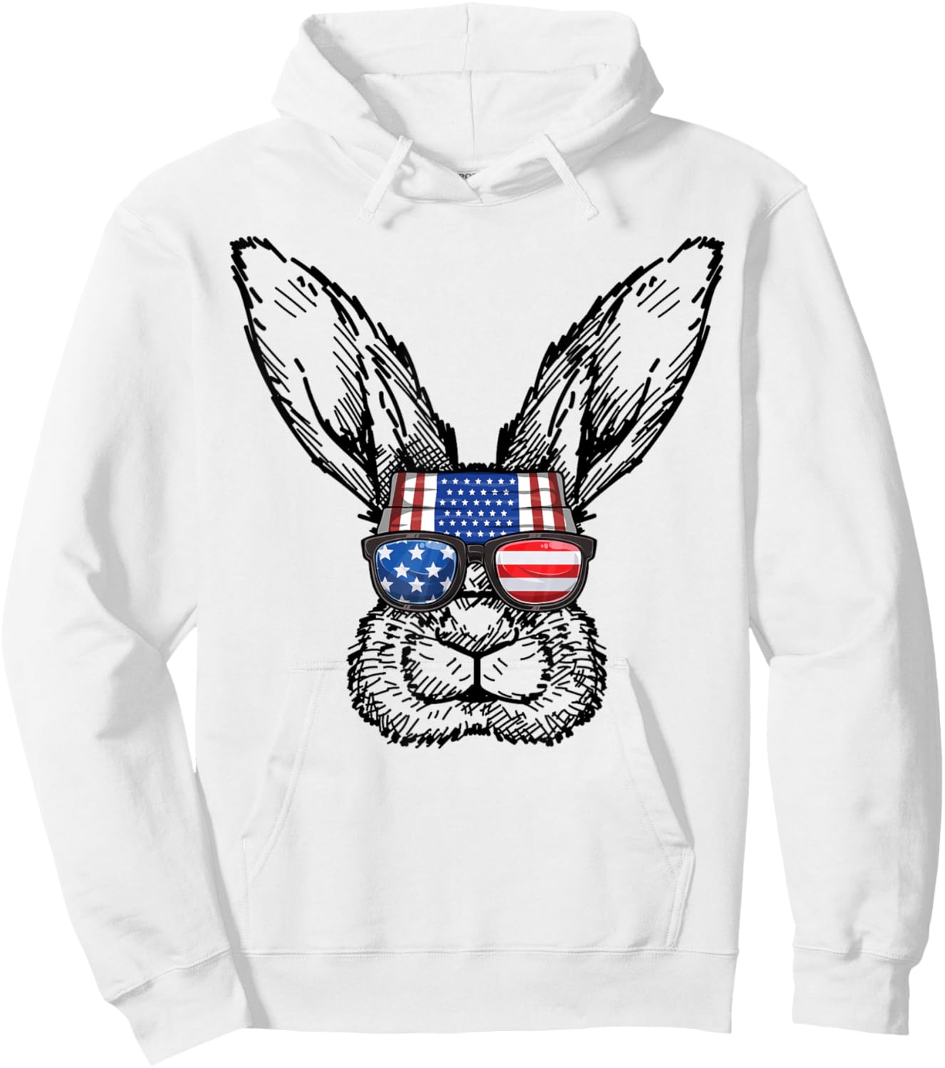 Patriotic Bunny American Flag USA Funny 4th Of July Rabbit Hoodie - Hoodie | White