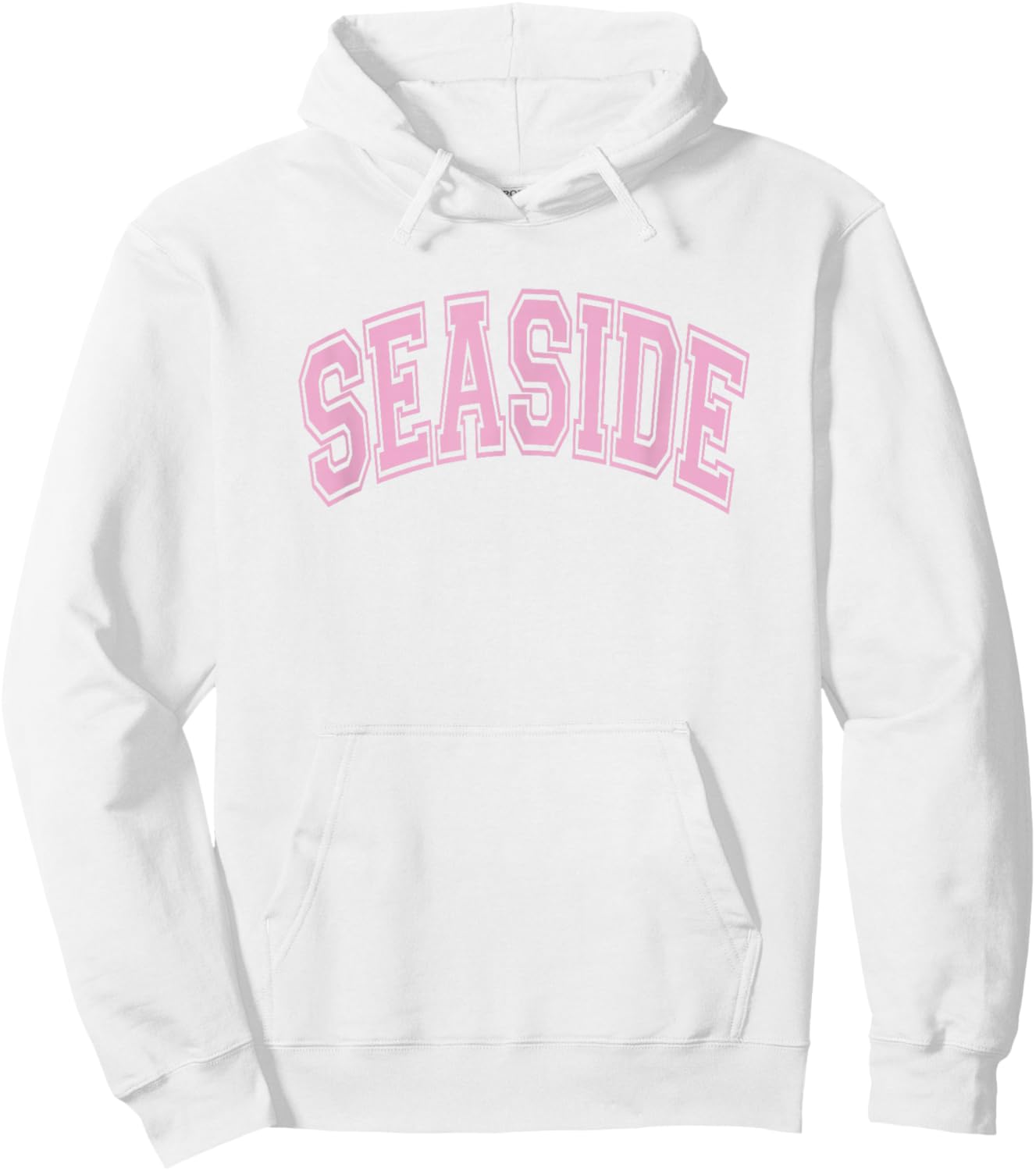 Seaside Arched Style Text White with Pink Print Hoodie - Hoodie | White